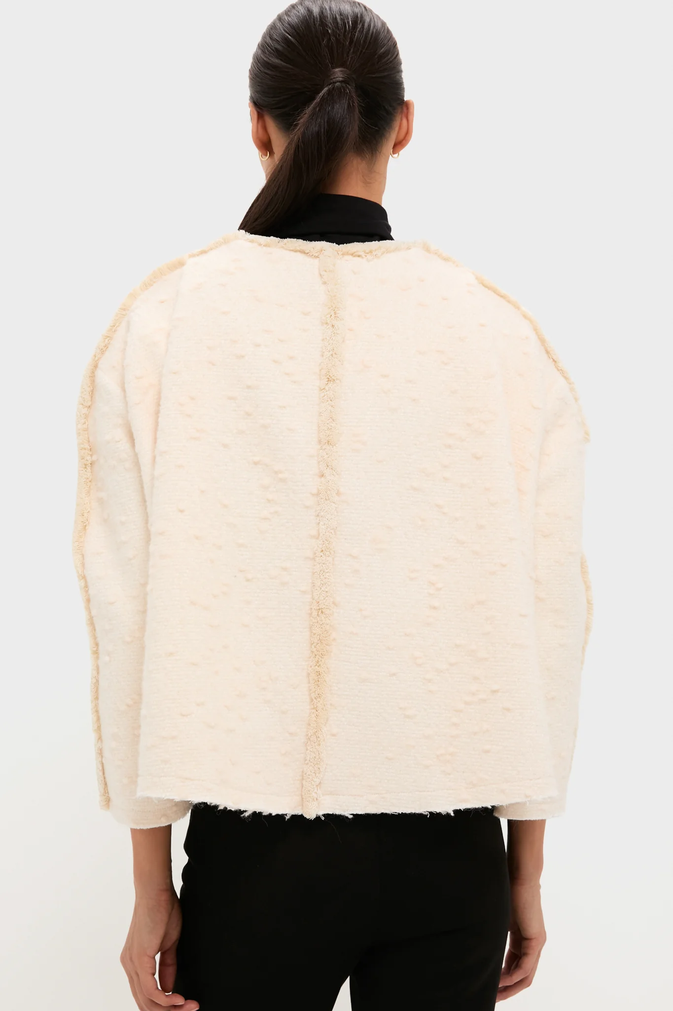 Ivory Cocoon Cropped Belted Jacket - Image 4