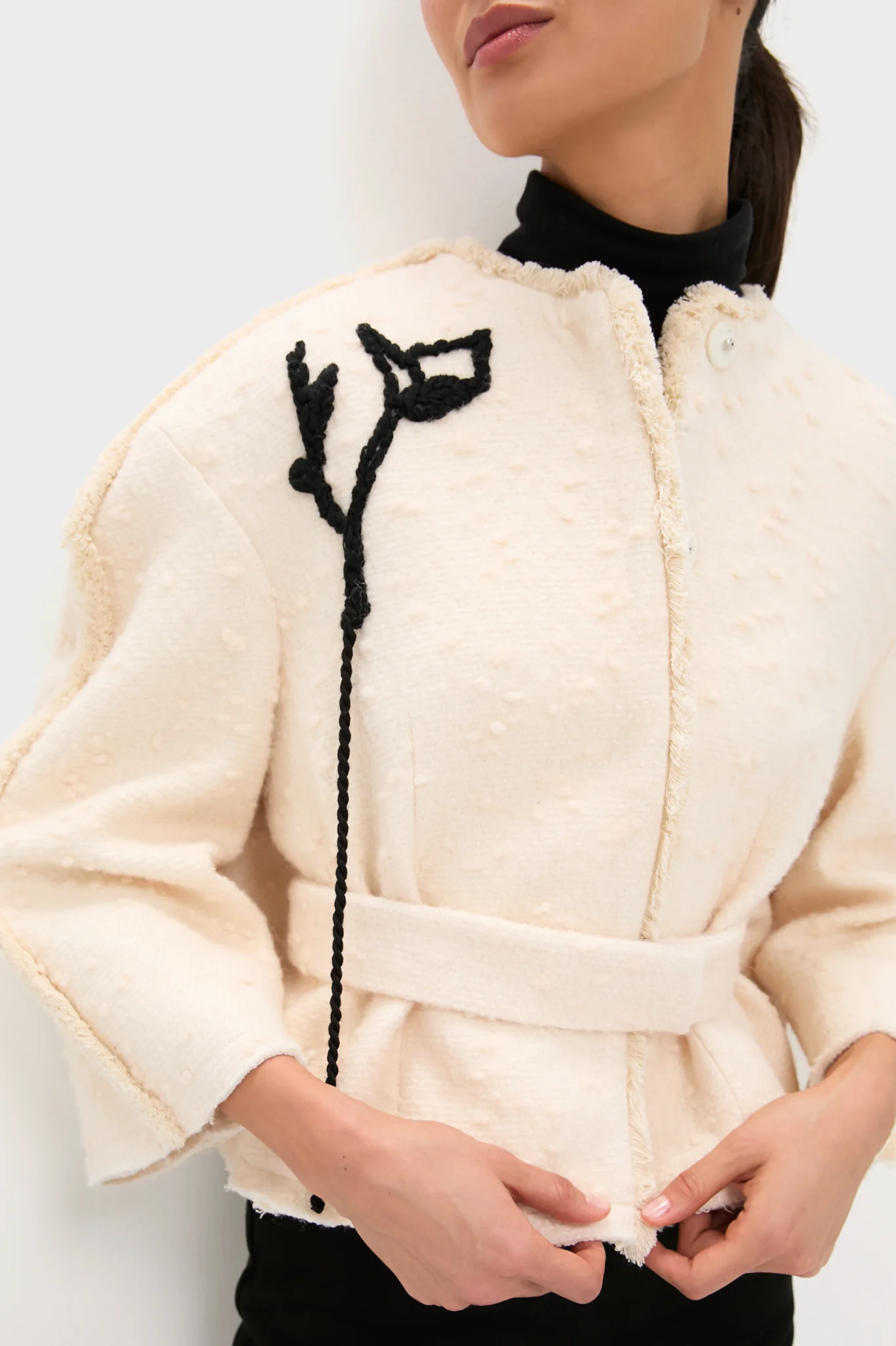 Ivory Cocoon Cropped Belted Jacket - Image 5
