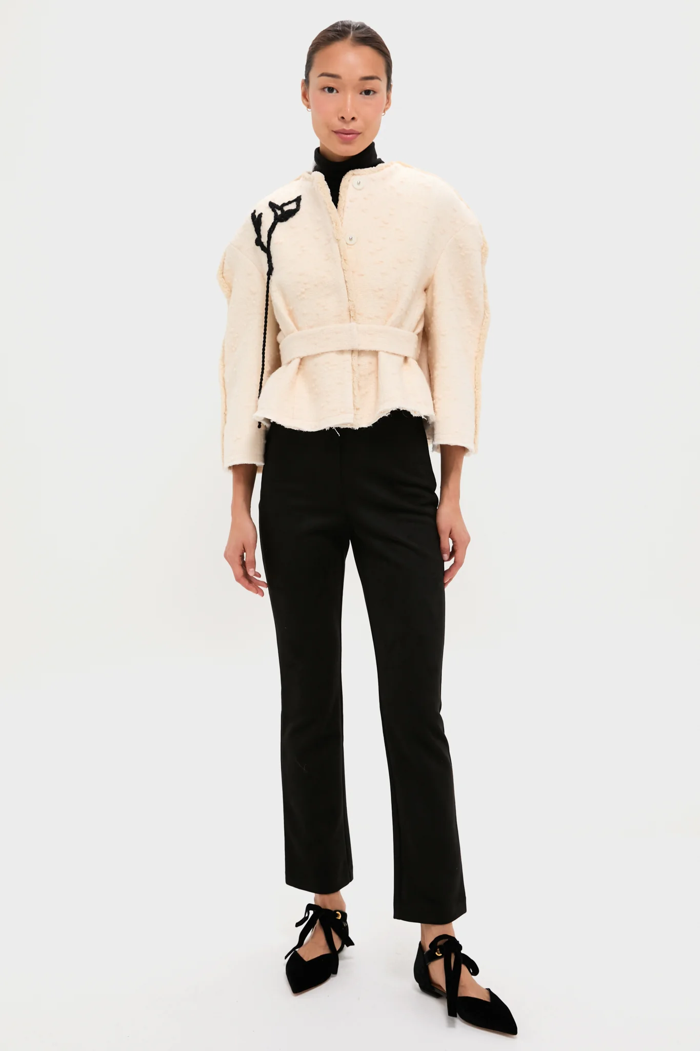 Ivory Cocoon Cropped Belted Jacket - Image 6