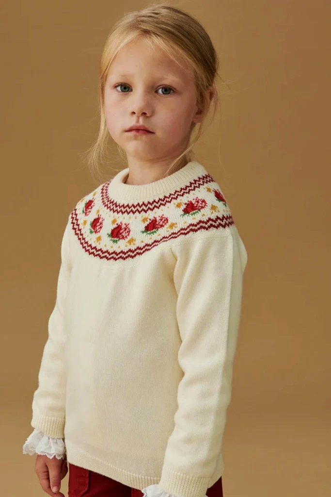 Ivory Grenada Fair Isle Merino Wool Girl Jumper - Image 2