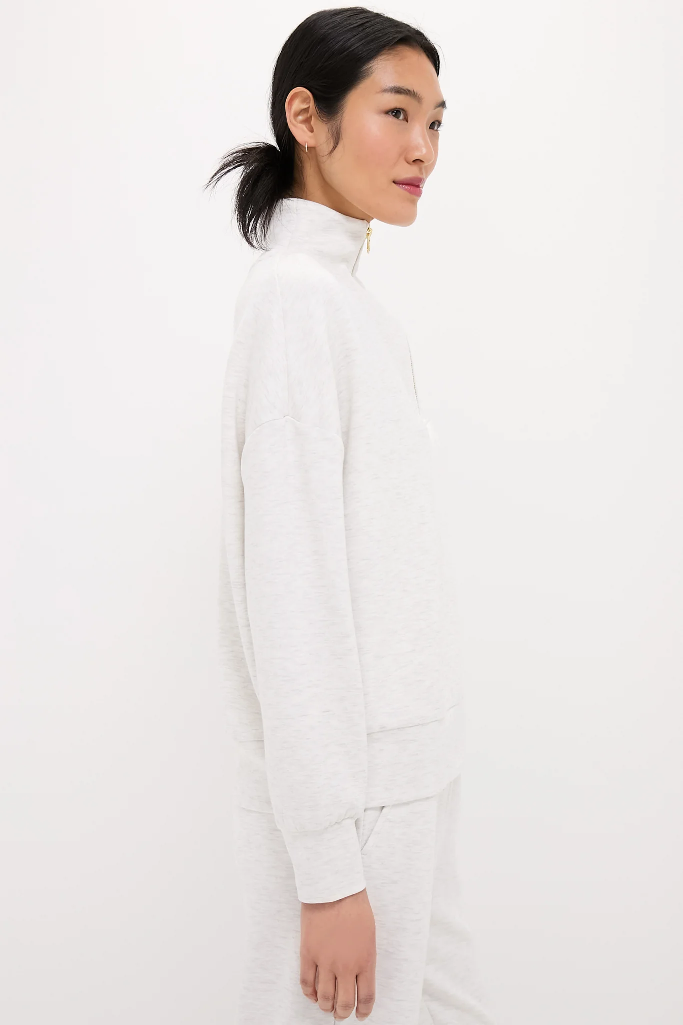 Ivory Marl Hawley Half Zip Sweat - Image 3