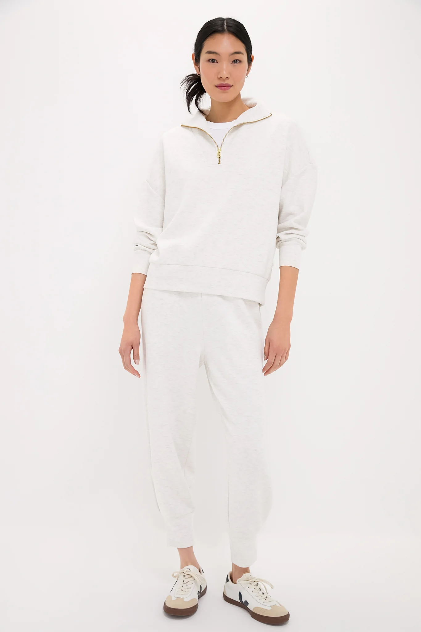 Ivory Marl Hawley Half Zip Sweat - Image 6