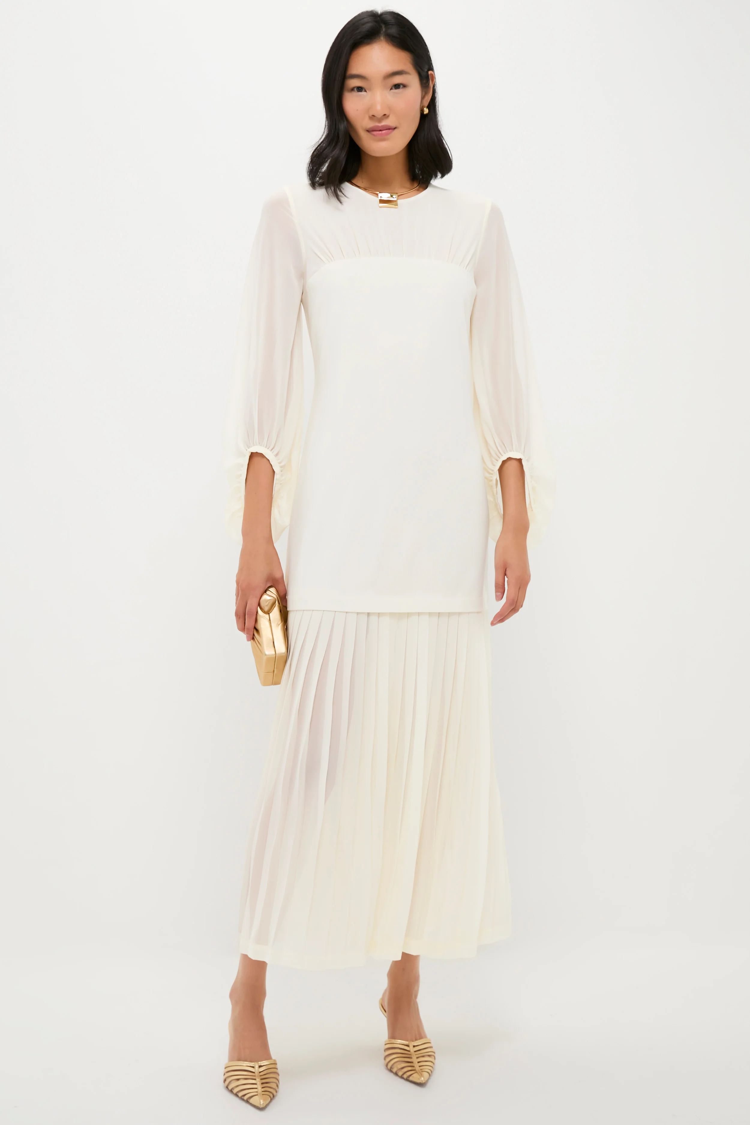 Ivory Chiffon Pleated Lorraine Dress - Image 2