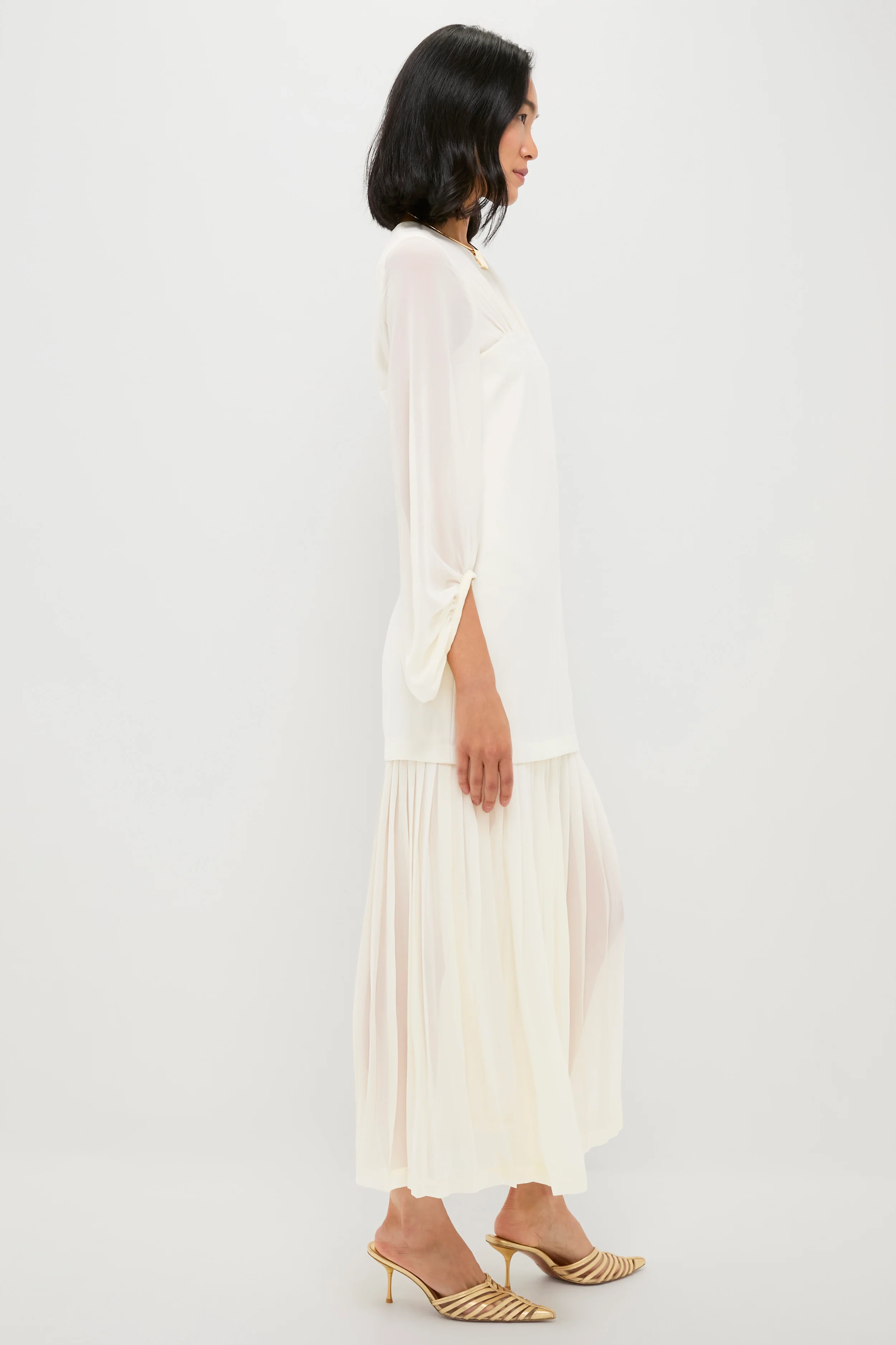 Ivory Chiffon Pleated Lorraine Dress - Image 3