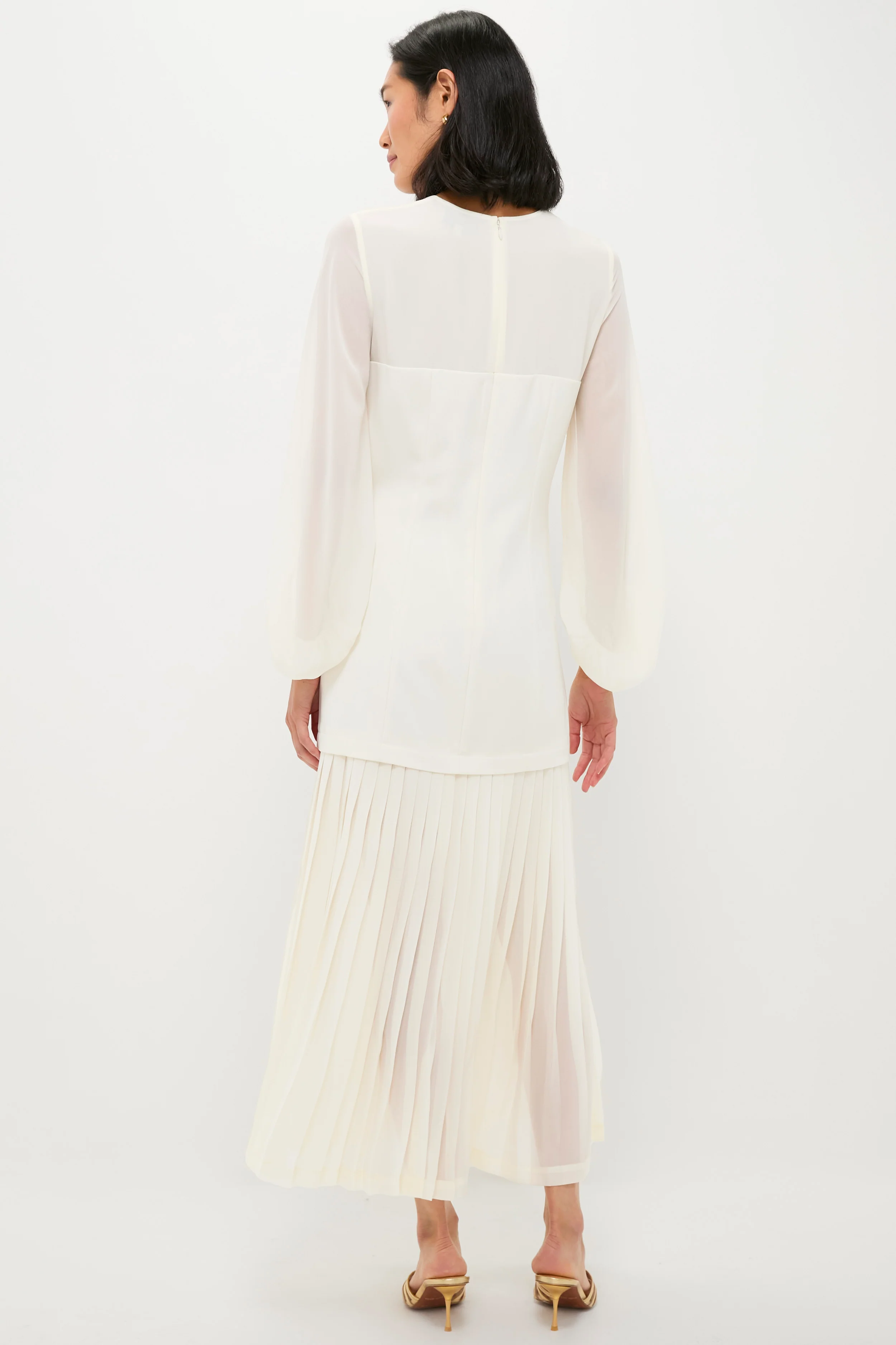 Ivory Chiffon Pleated Lorraine Dress - Image 4