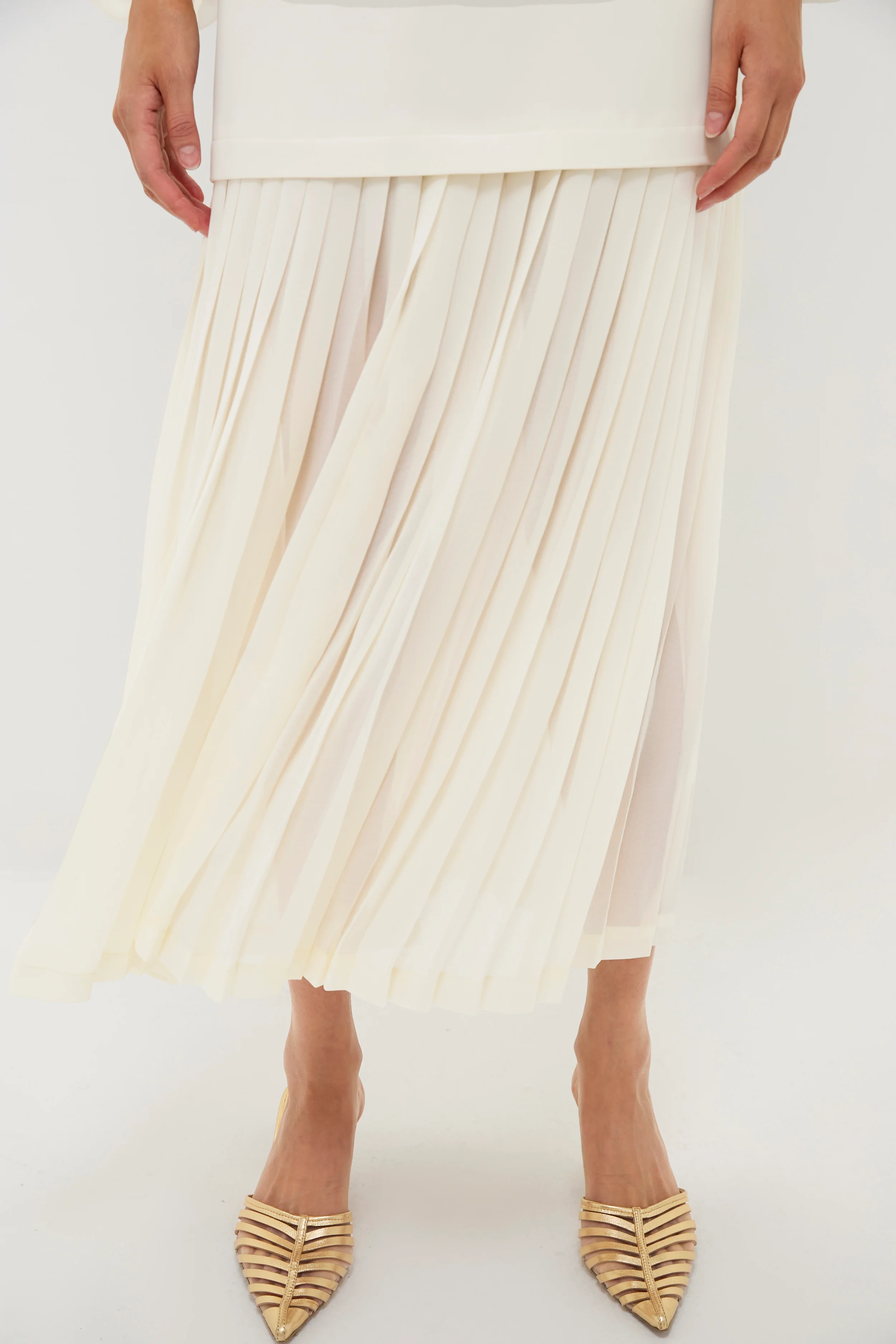 Ivory Chiffon Pleated Lorraine Dress - Image 5