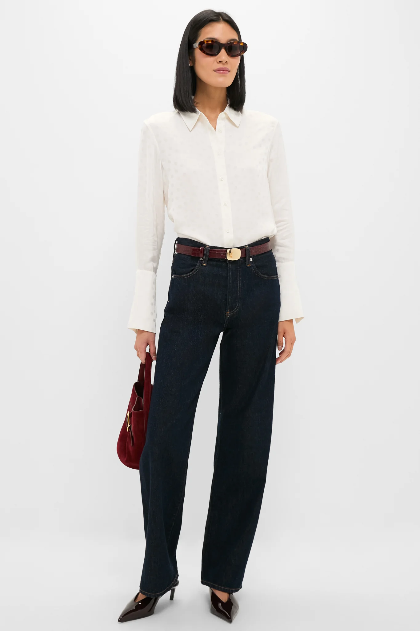 Ivory Scattered Dot Jacquard Amanda Shirt - Image 2