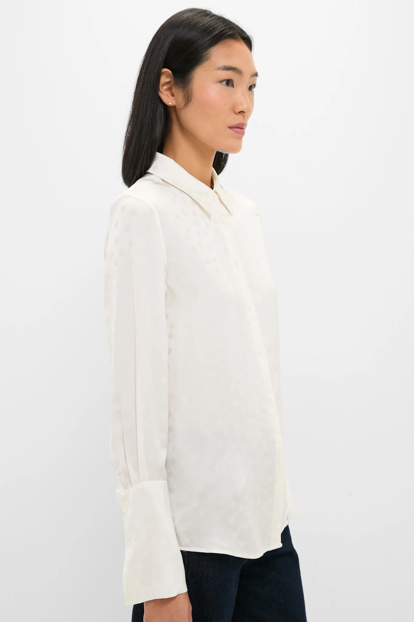 Ivory Scattered Dot Jacquard Amanda Shirt - Image 3