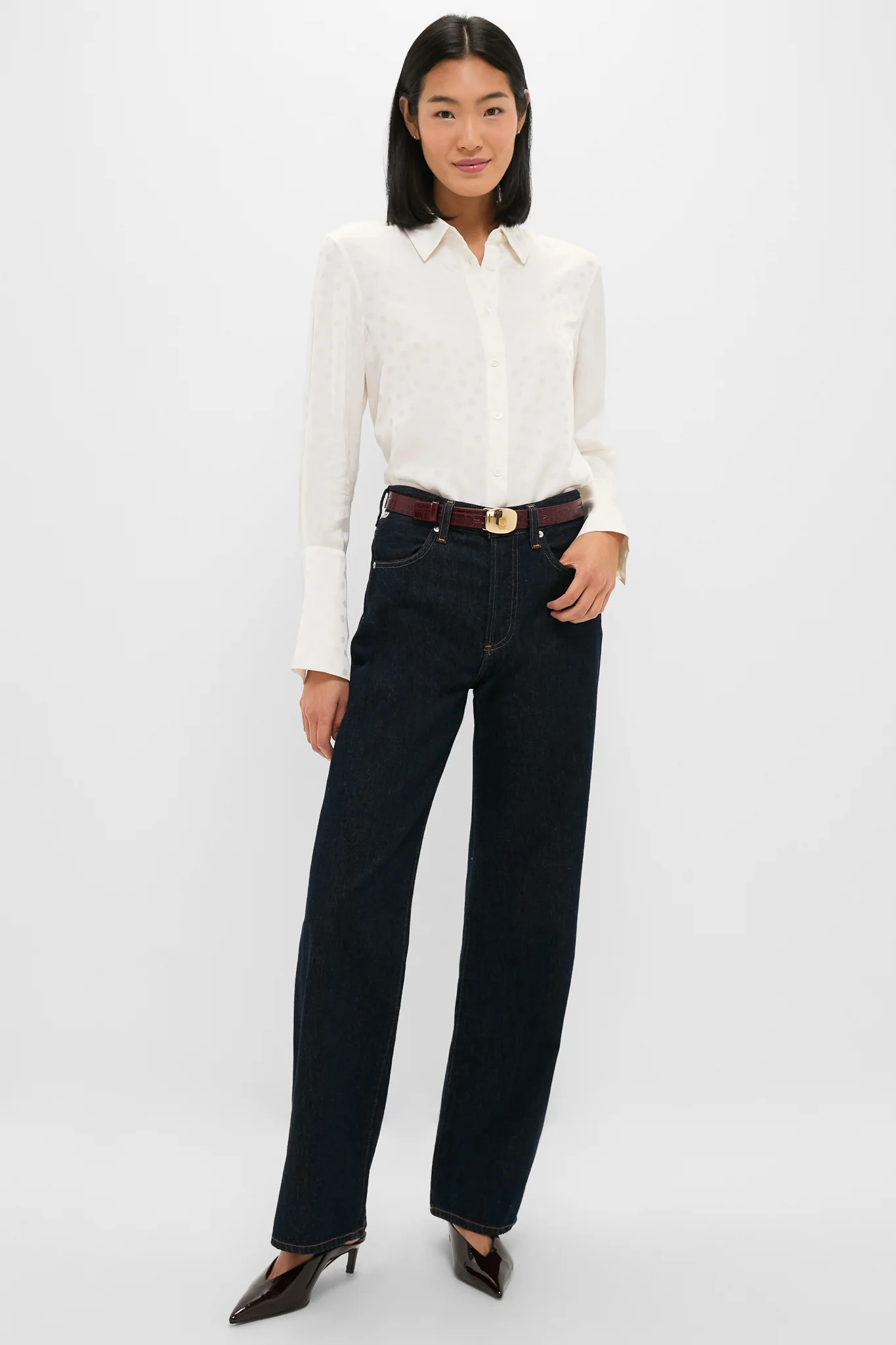 Ivory Scattered Dot Jacquard Amanda Shirt - Image 6
