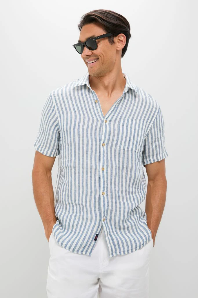 Ivory Stripe Short Sleeve Palma Linen Shirt - Image 2