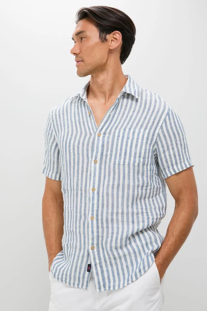 Ivory Stripe Short Sleeve Palma Linen Shirt - Image 3