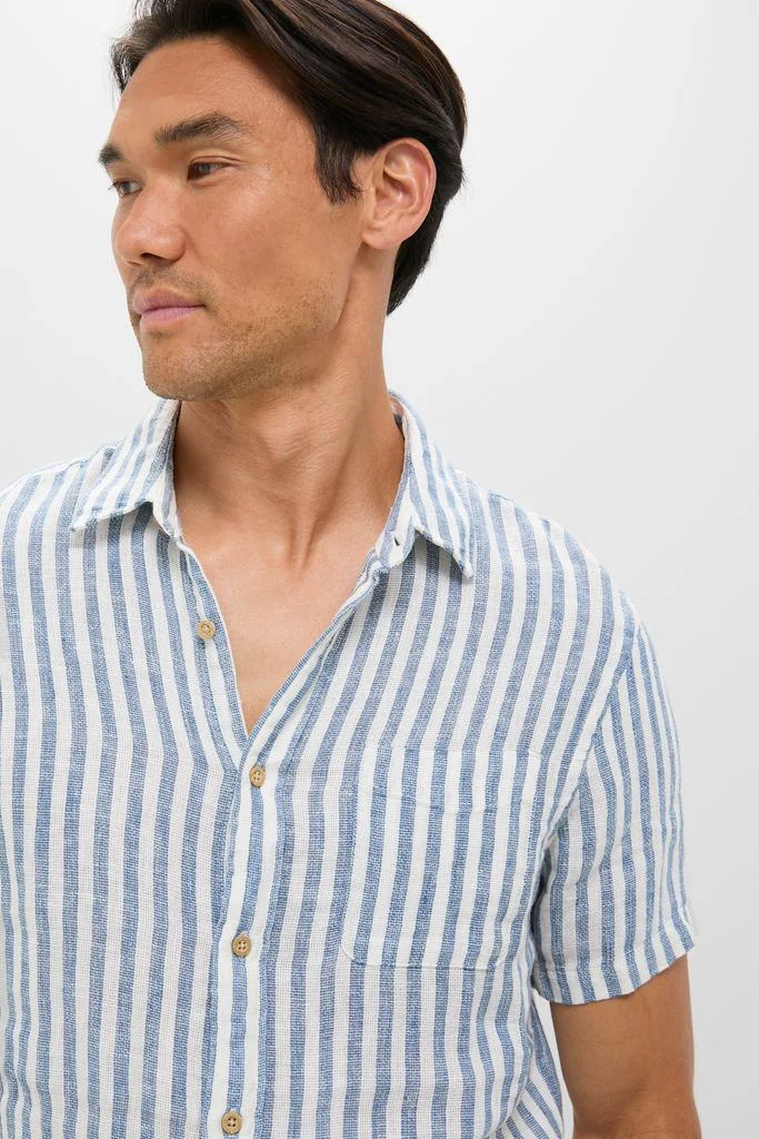 Ivory Stripe Short Sleeve Palma Linen Shirt - Image 5