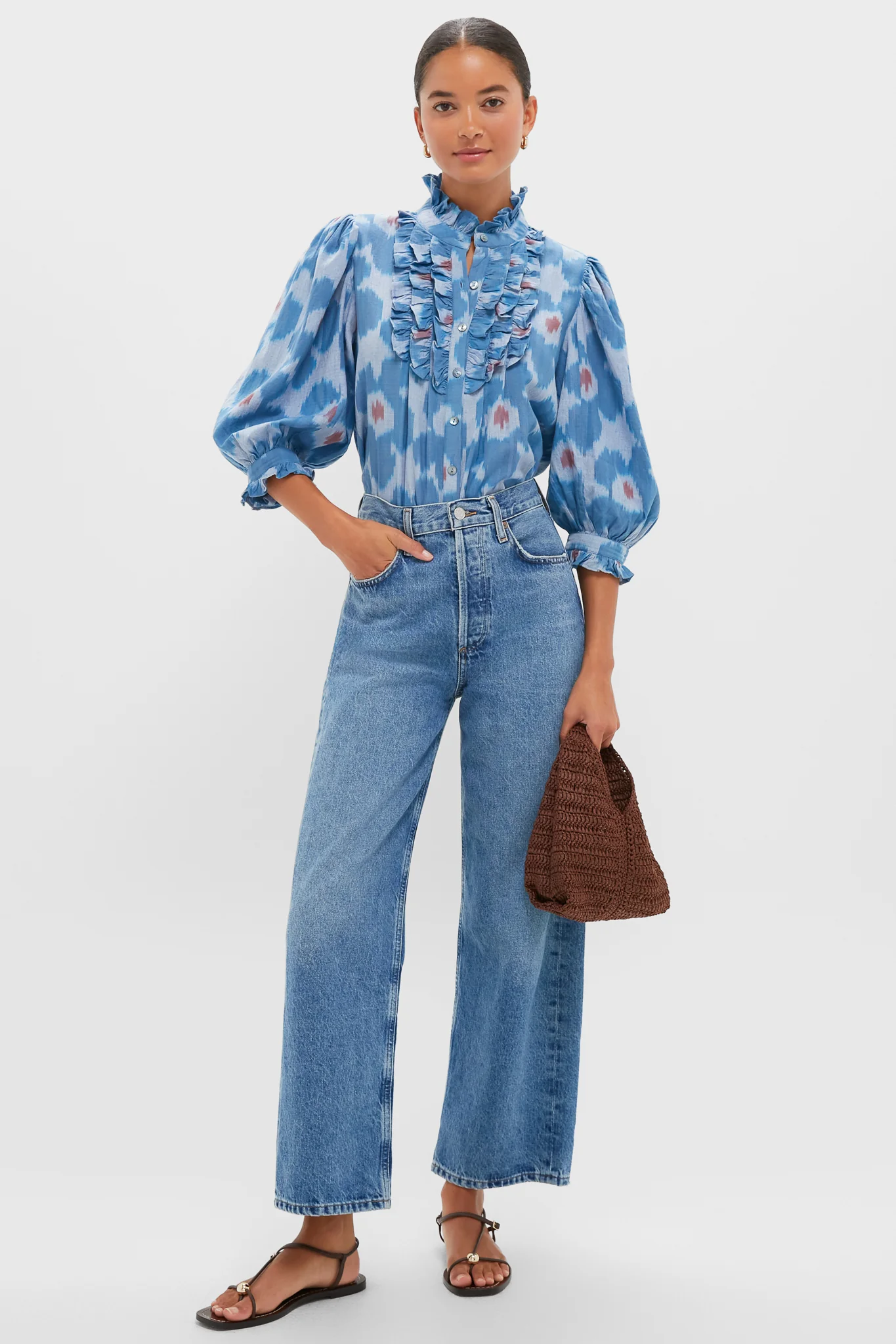 Jinja Blue Ruffle Front Button Blouse - Image 2
