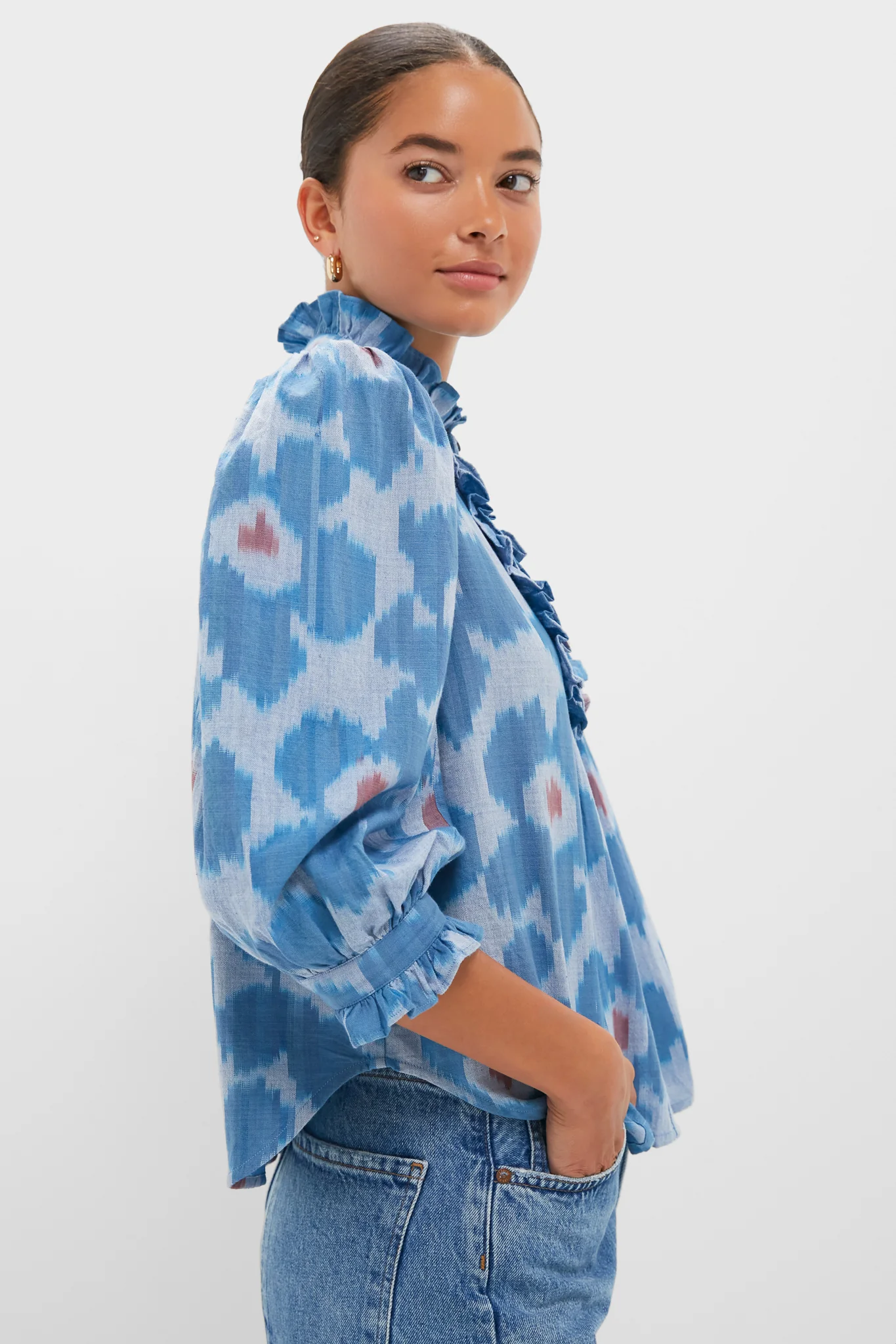 Jinja Blue Ruffle Front Button Blouse - Image 3
