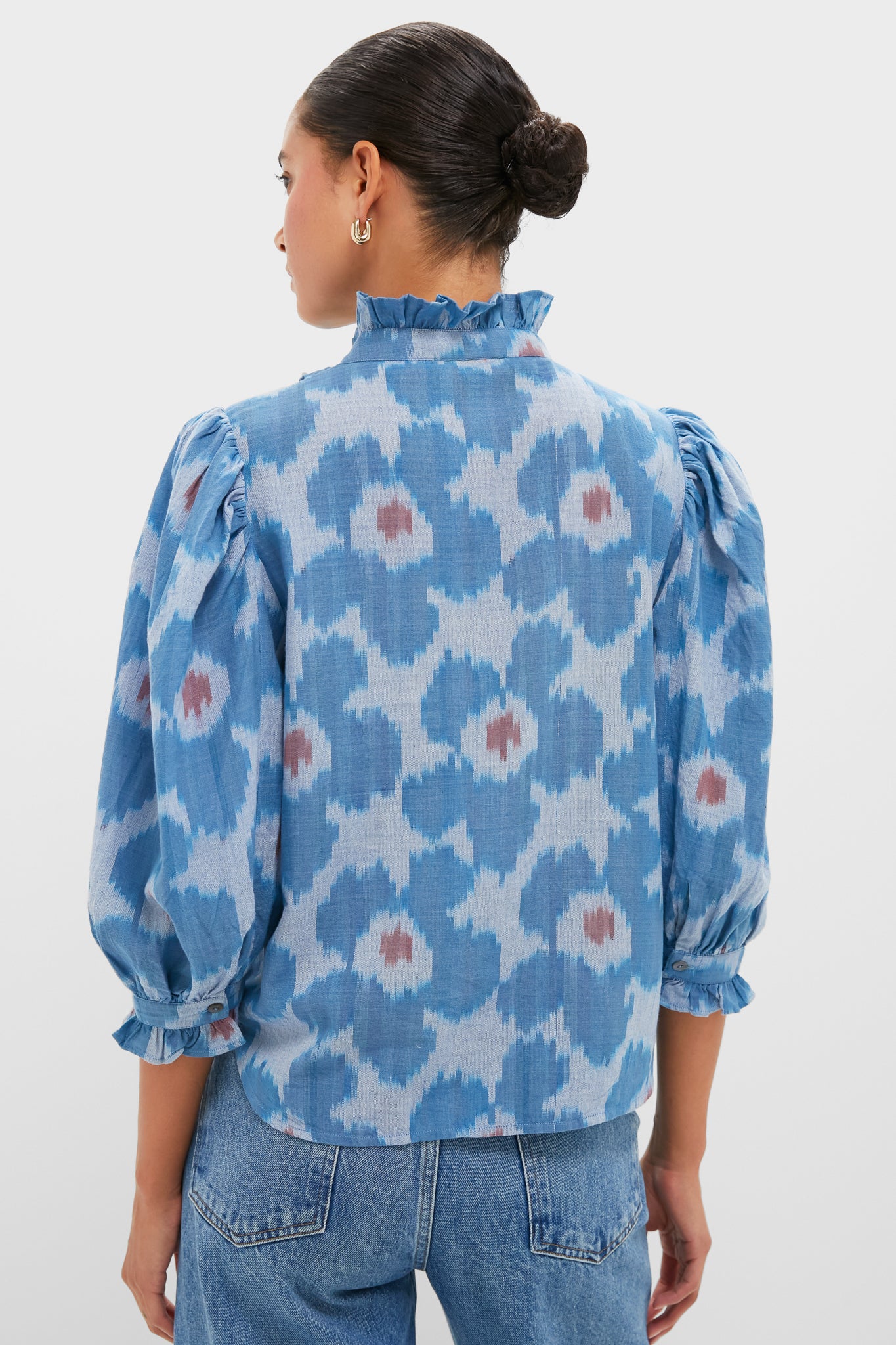 Jinja Blue Ruffle Front Button Blouse - Image 4