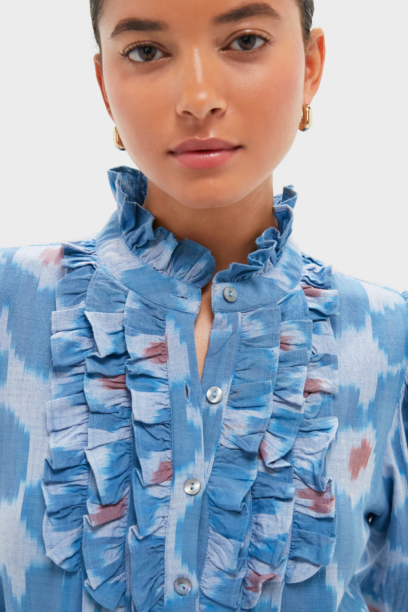 Jinja Blue Ruffle Front Button Blouse - Image 5