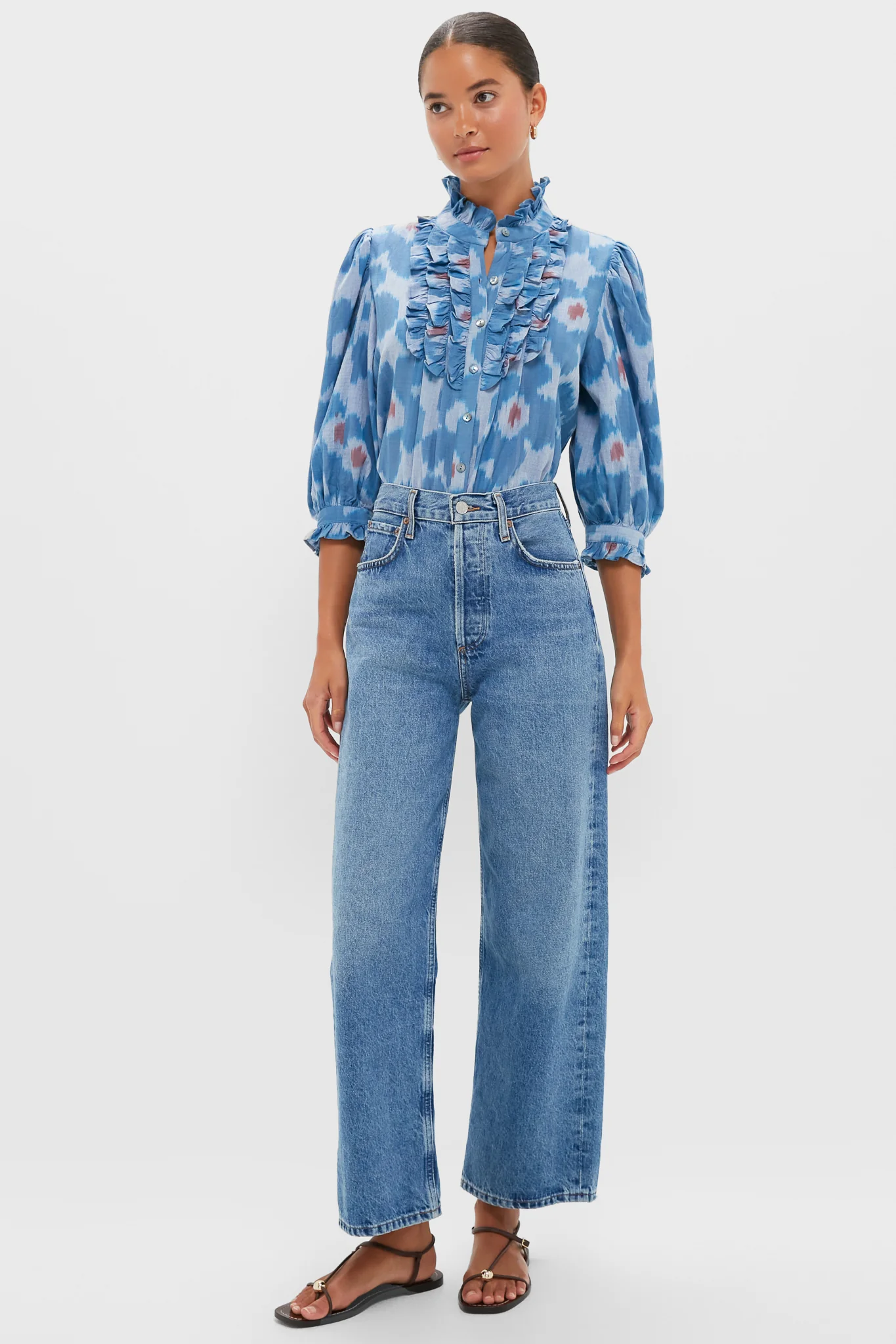 Jinja Blue Ruffle Front Button Blouse - Image 6