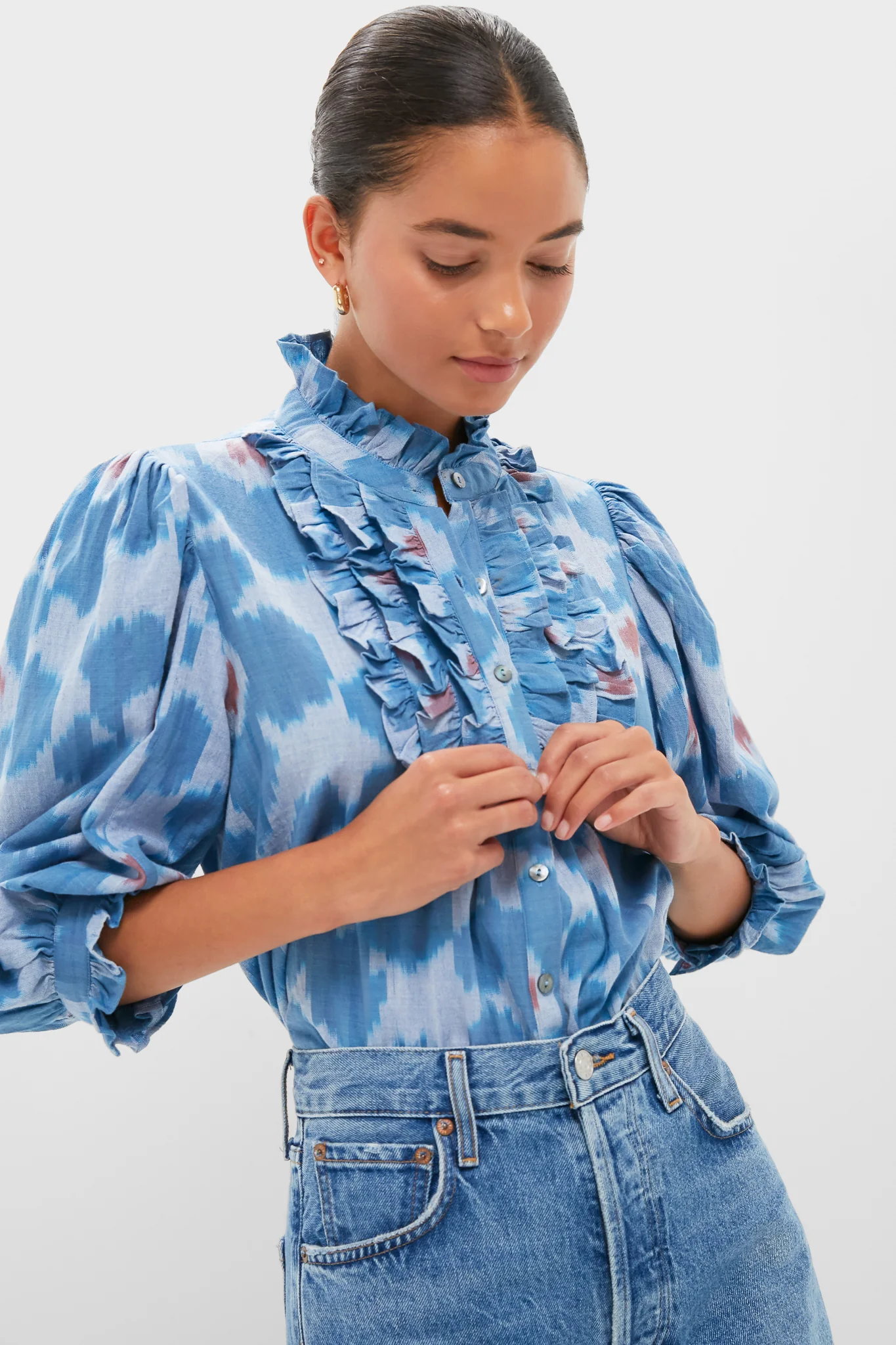 Jinja Blue Ruffle Front Button Blouse - Image 7
