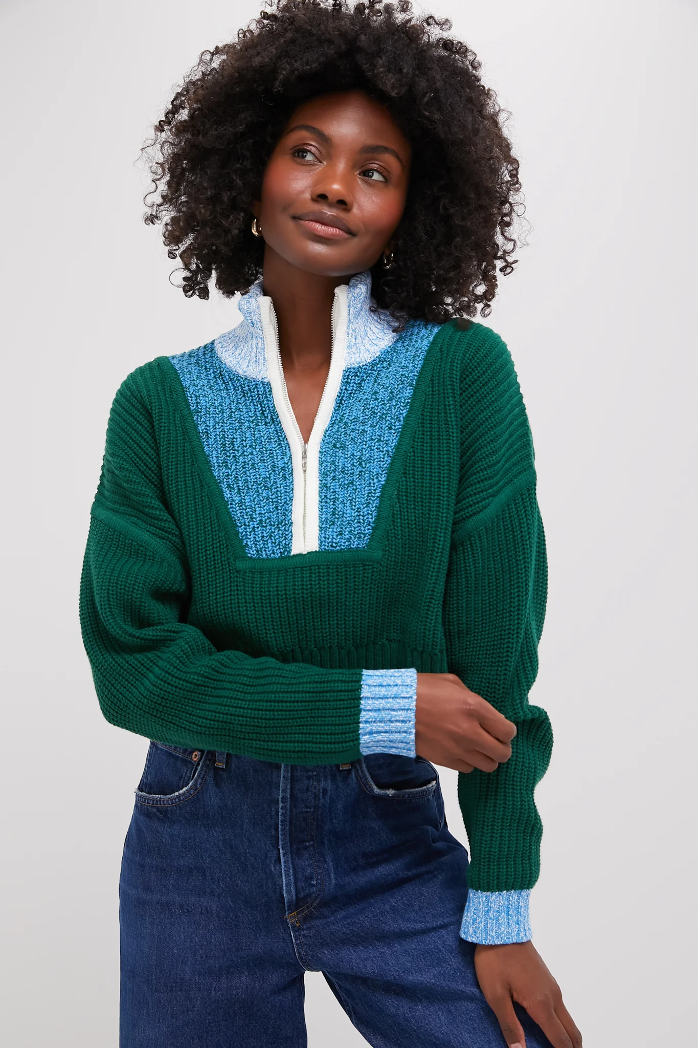 Jungle, Sky and Ivory Cropped Hampton Sweater