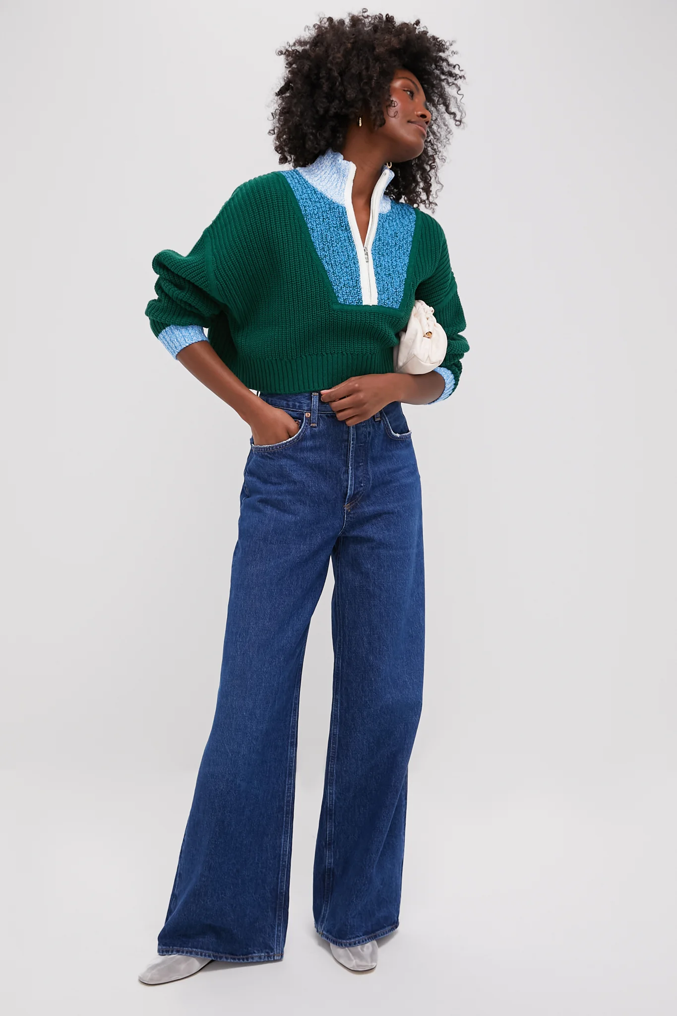 Jungle, Sky and Ivory Cropped Hampton Sweater - Image 2