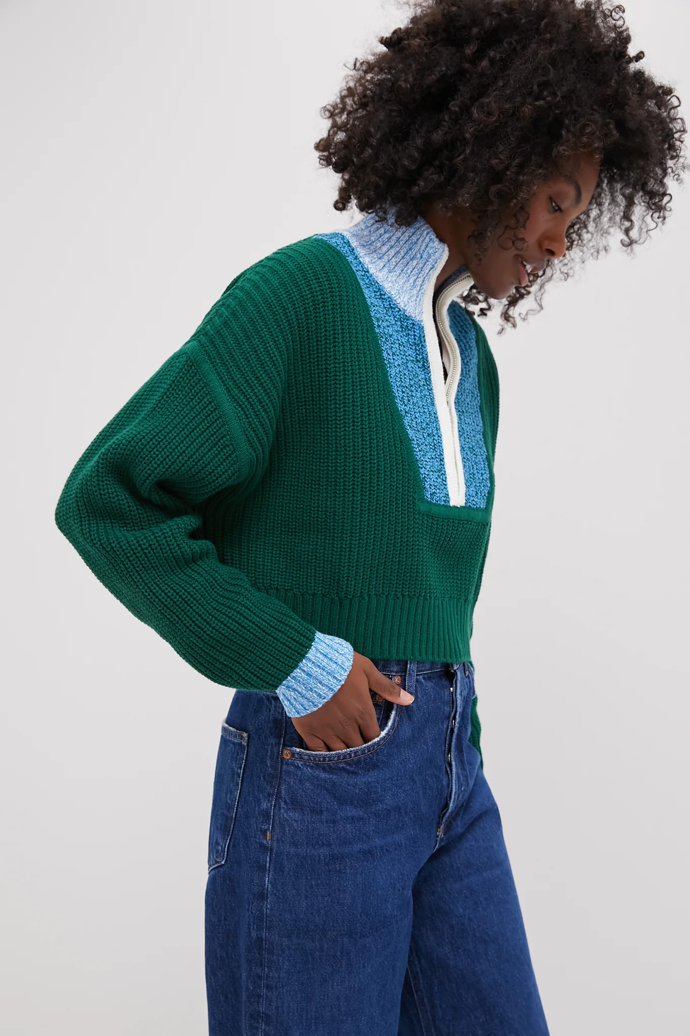 Jungle, Sky and Ivory Cropped Hampton Sweater - Image 3
