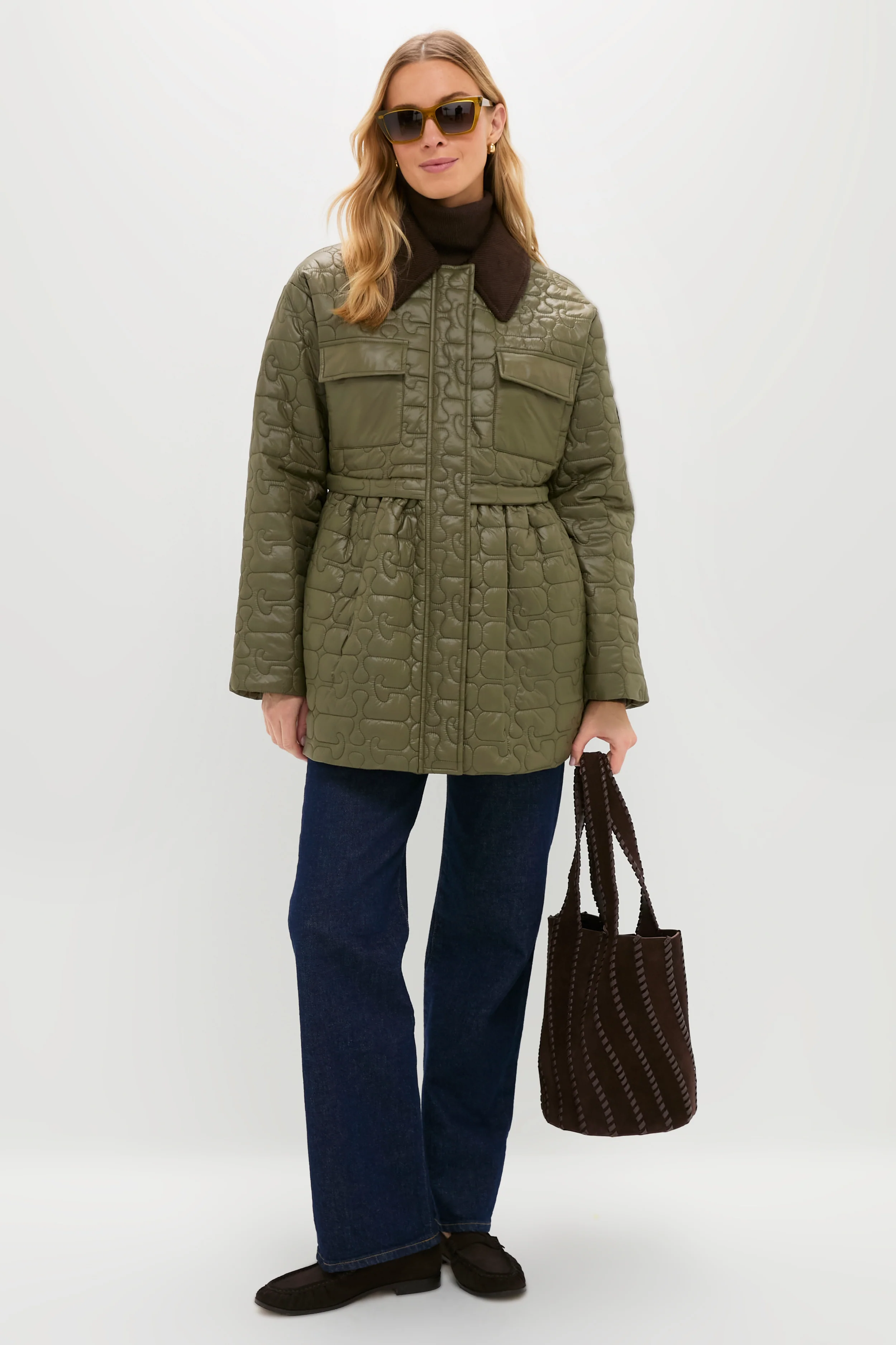Kalamata Shiny Quilt Midi Jacket with Flare - Image 2