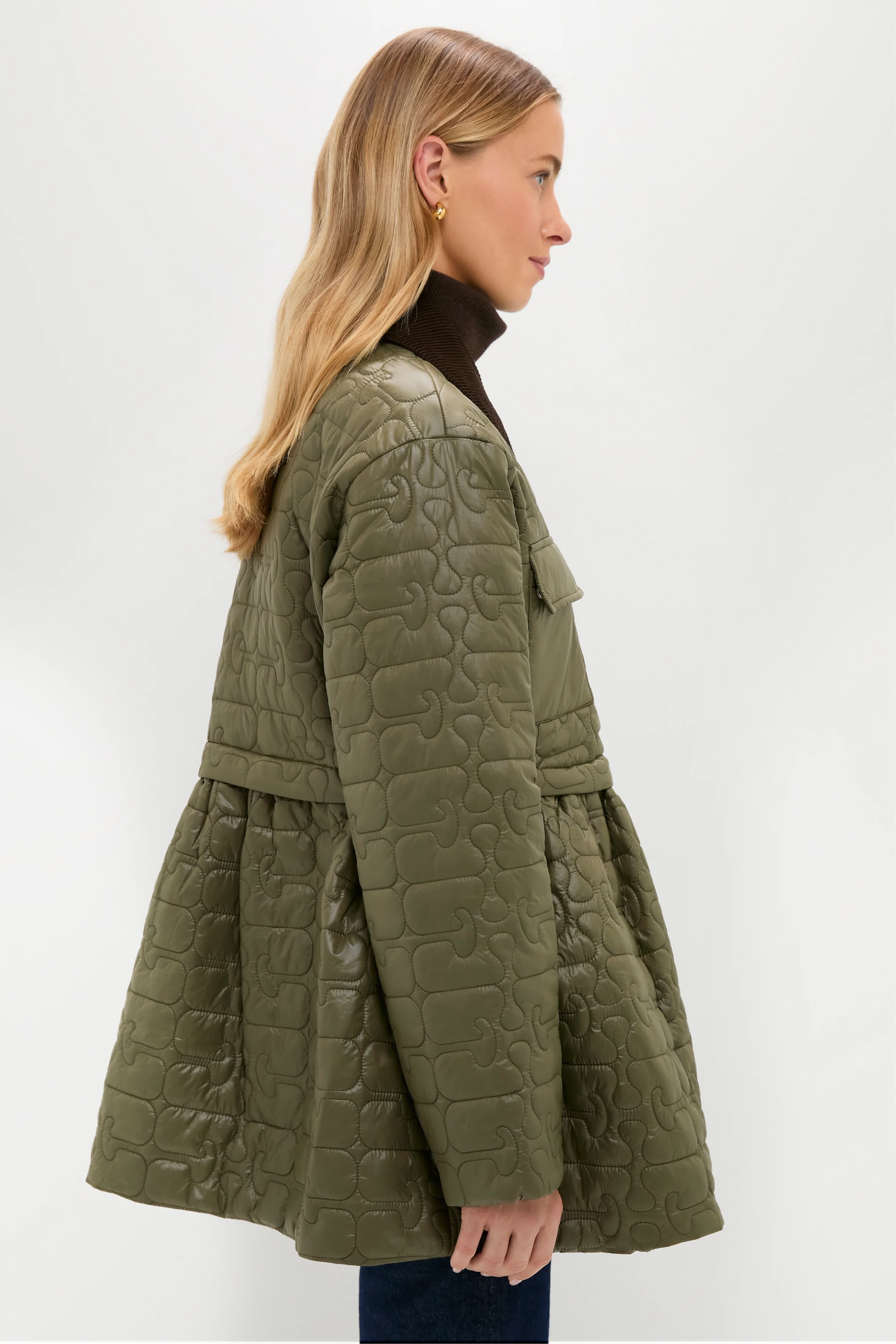 Kalamata Shiny Quilt Midi Jacket with Flare - Image 3