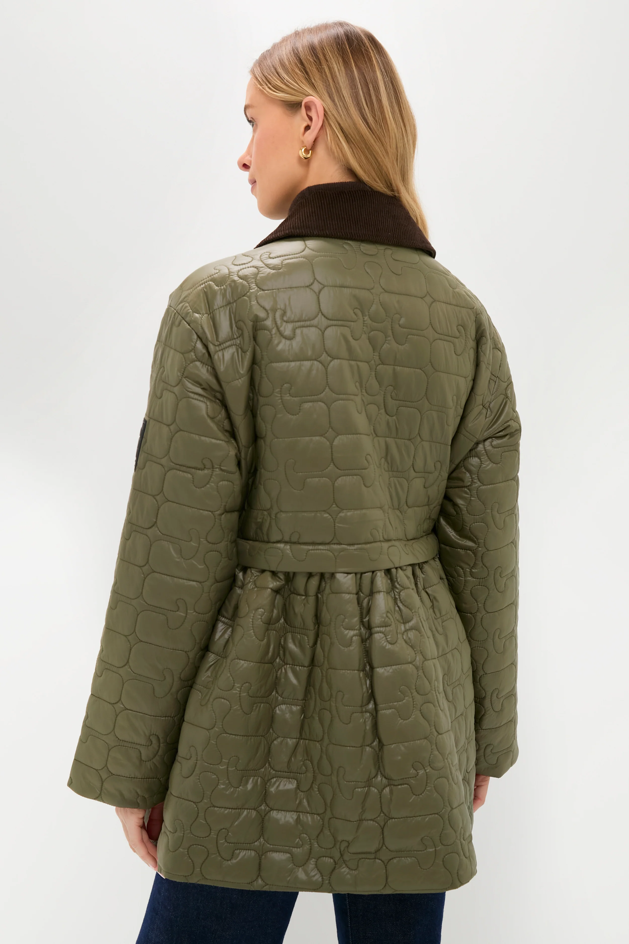 Kalamata Shiny Quilt Midi Jacket with Flare - Image 4