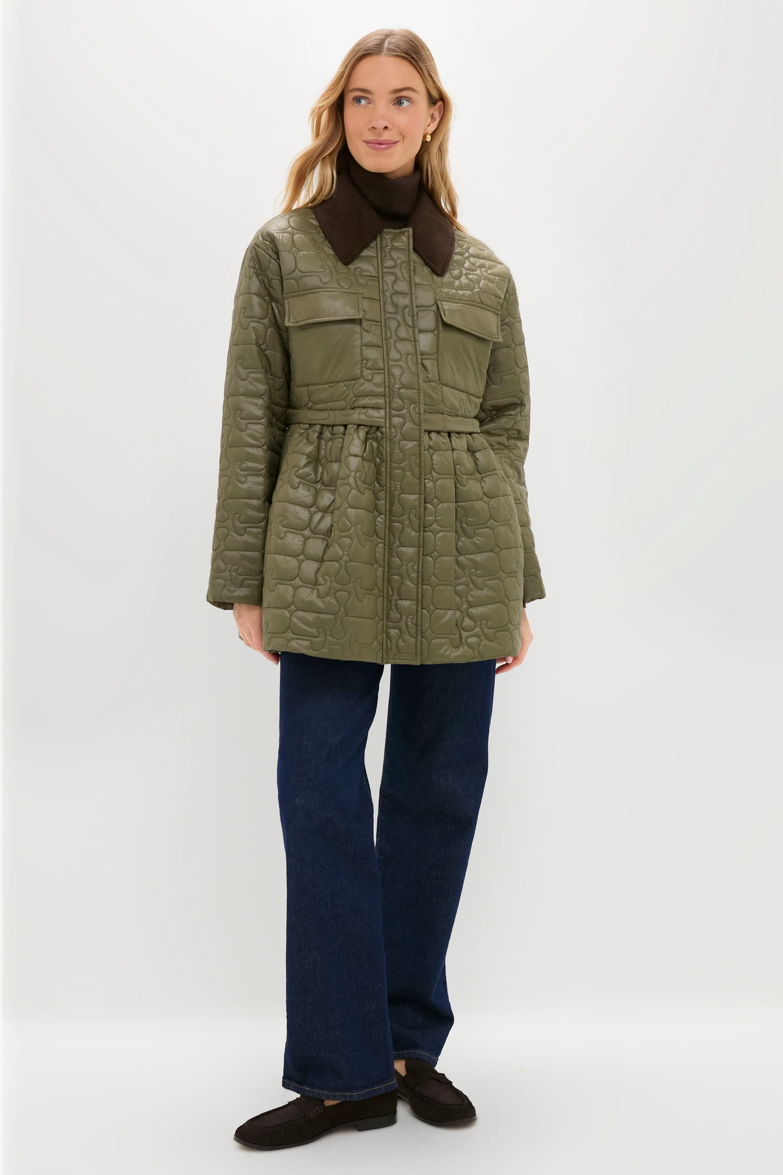 Kalamata Shiny Quilt Midi Jacket with Flare - Image 6