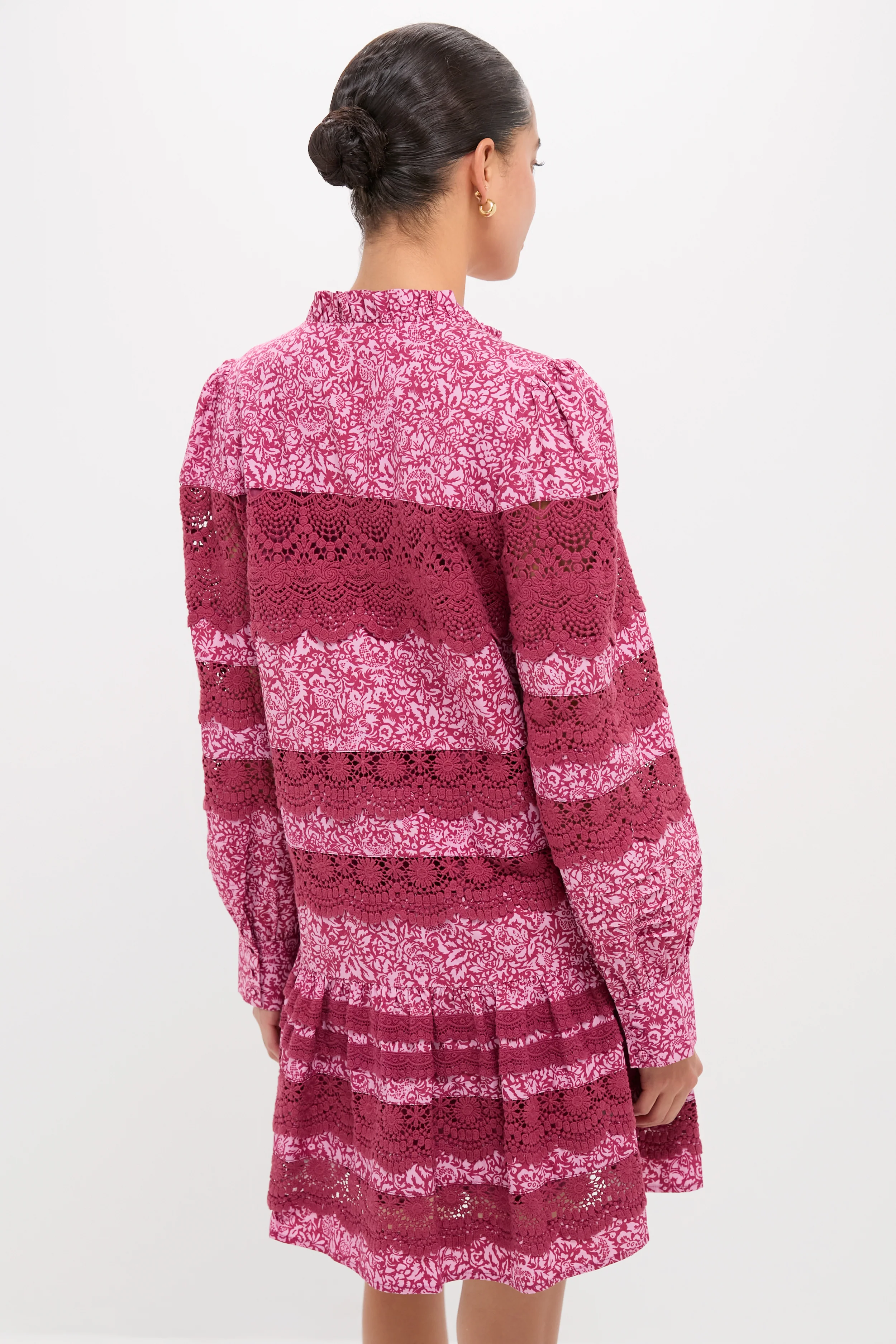 Lace Trim Maroon & Pink Floral Emmie Mini Dress - Image 4