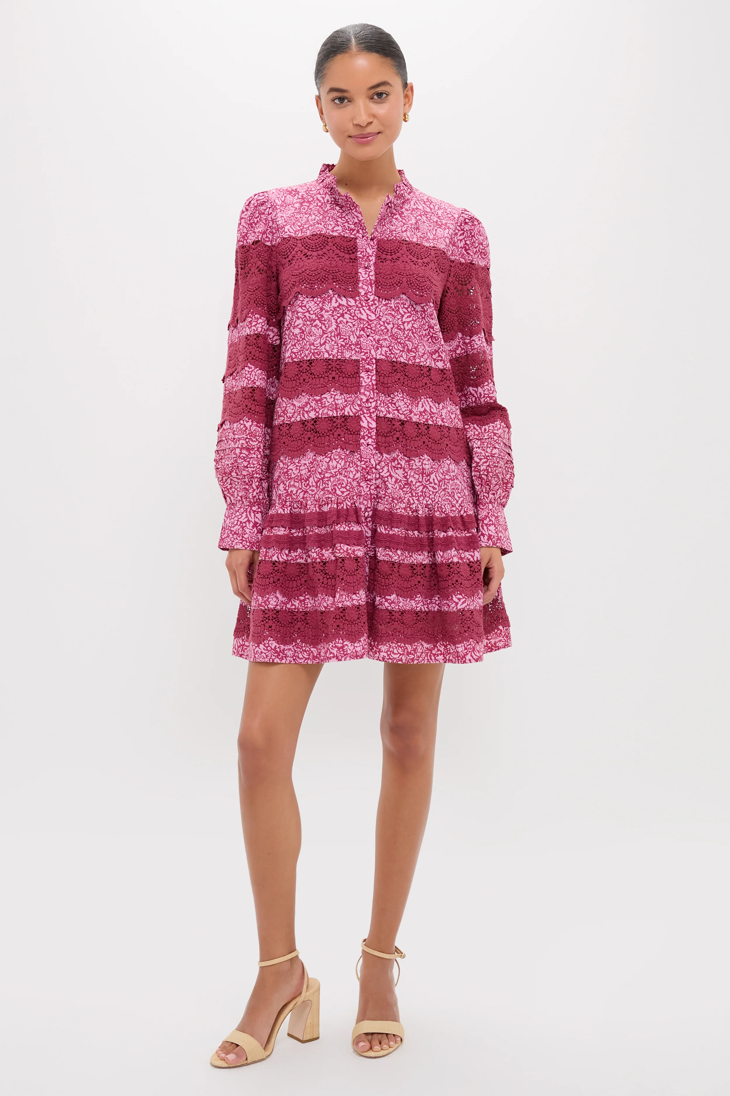 Lace Trim Maroon & Pink Floral Emmie Mini Dress - Image 6