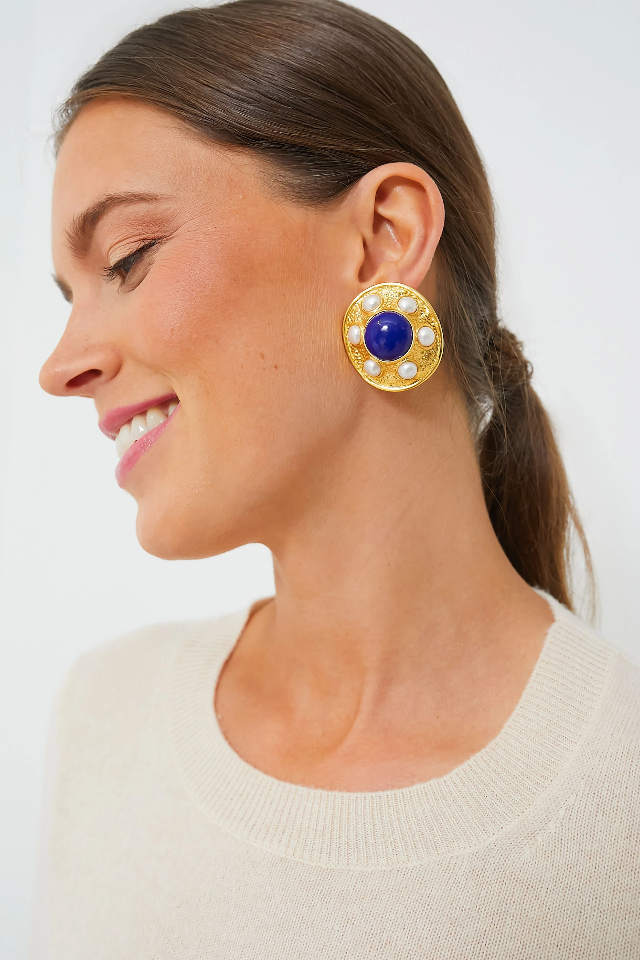 Lapis and Pearl Vivienne Earrings - Image 2