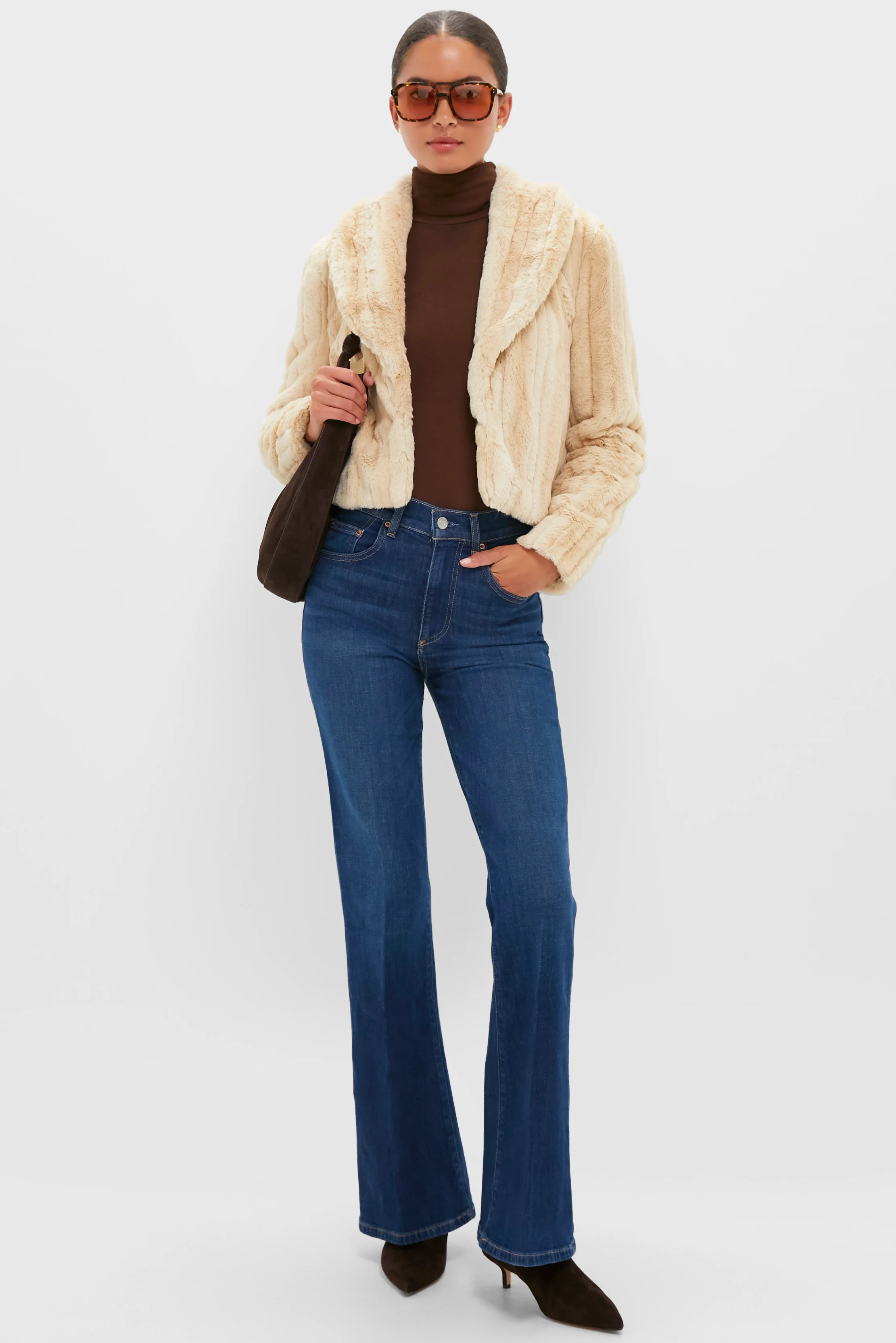 Latte Striped Fur Davy Crop Jacket - Image 2