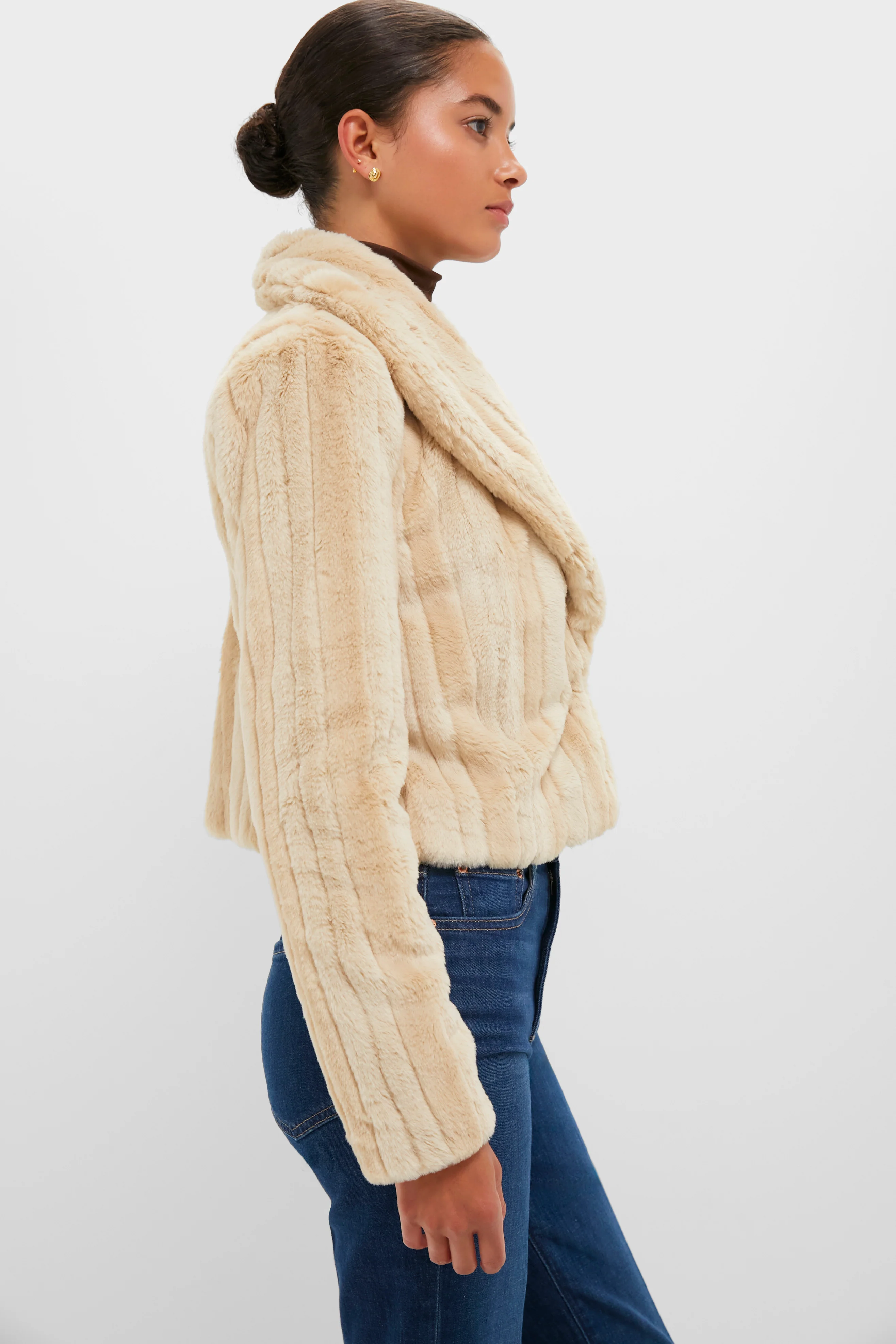 Latte Striped Fur Davy Crop Jacket - Image 3