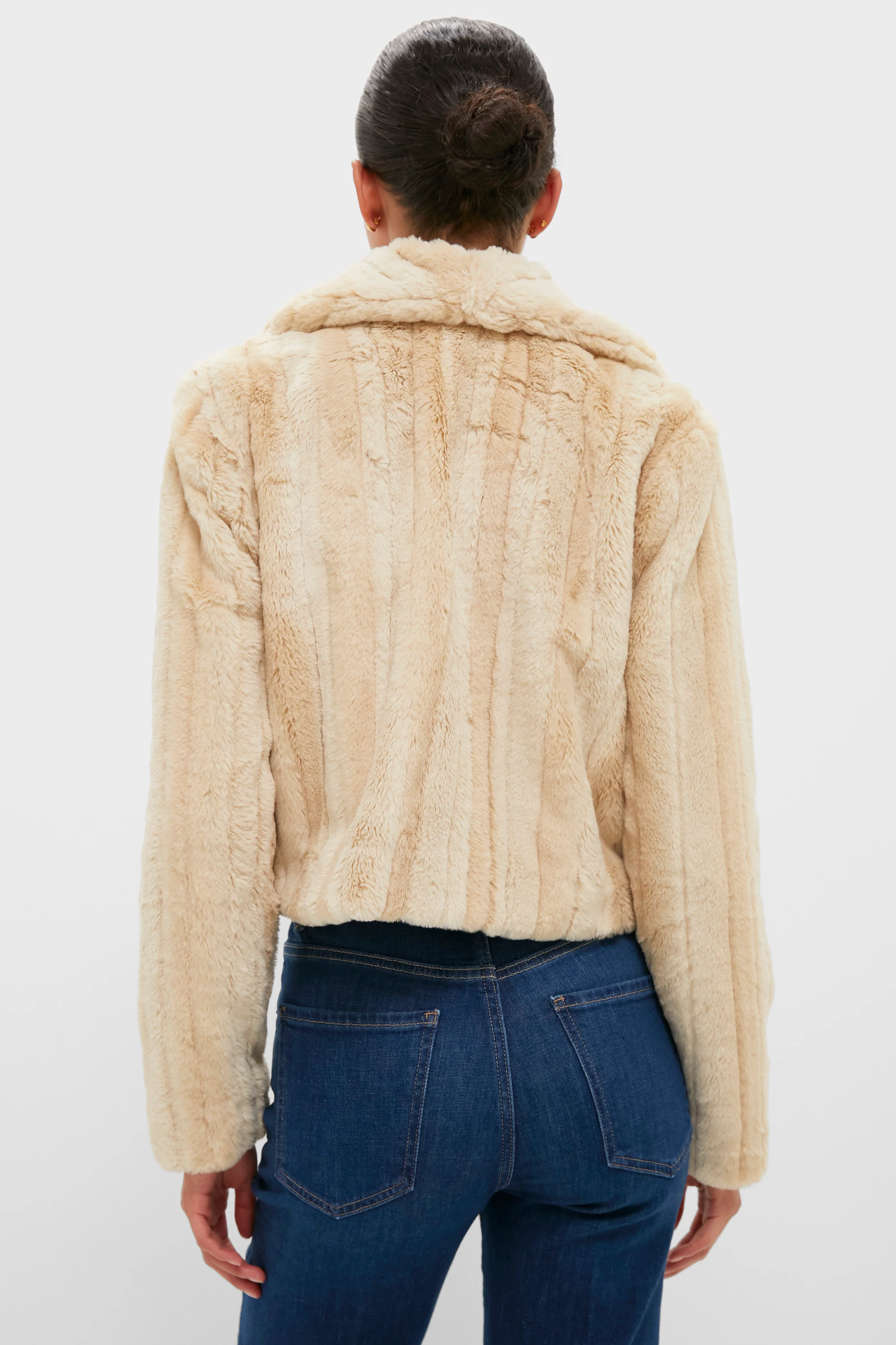 Latte Striped Fur Davy Crop Jacket - Image 4