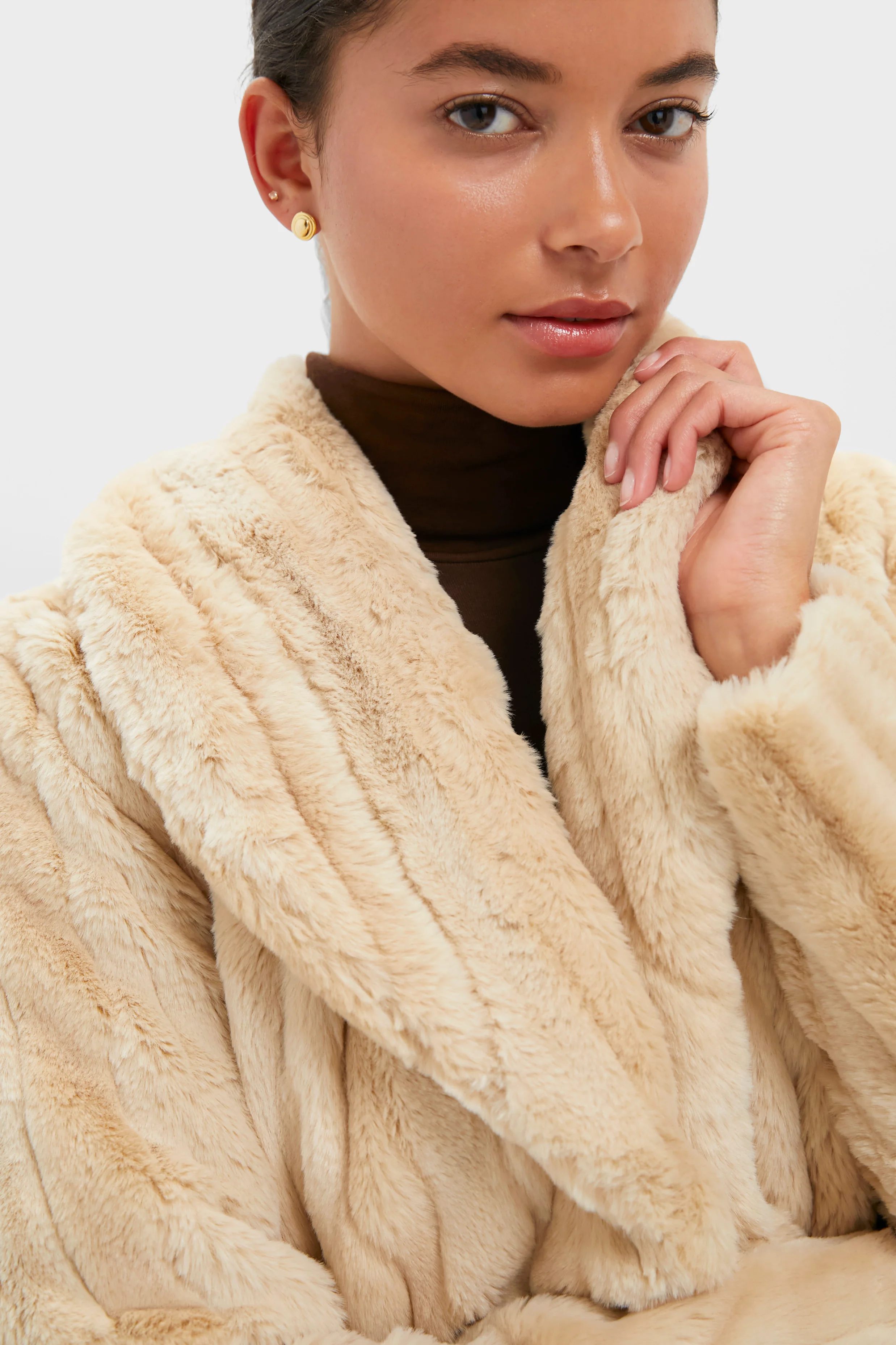 Latte Striped Fur Davy Crop Jacket - Image 5