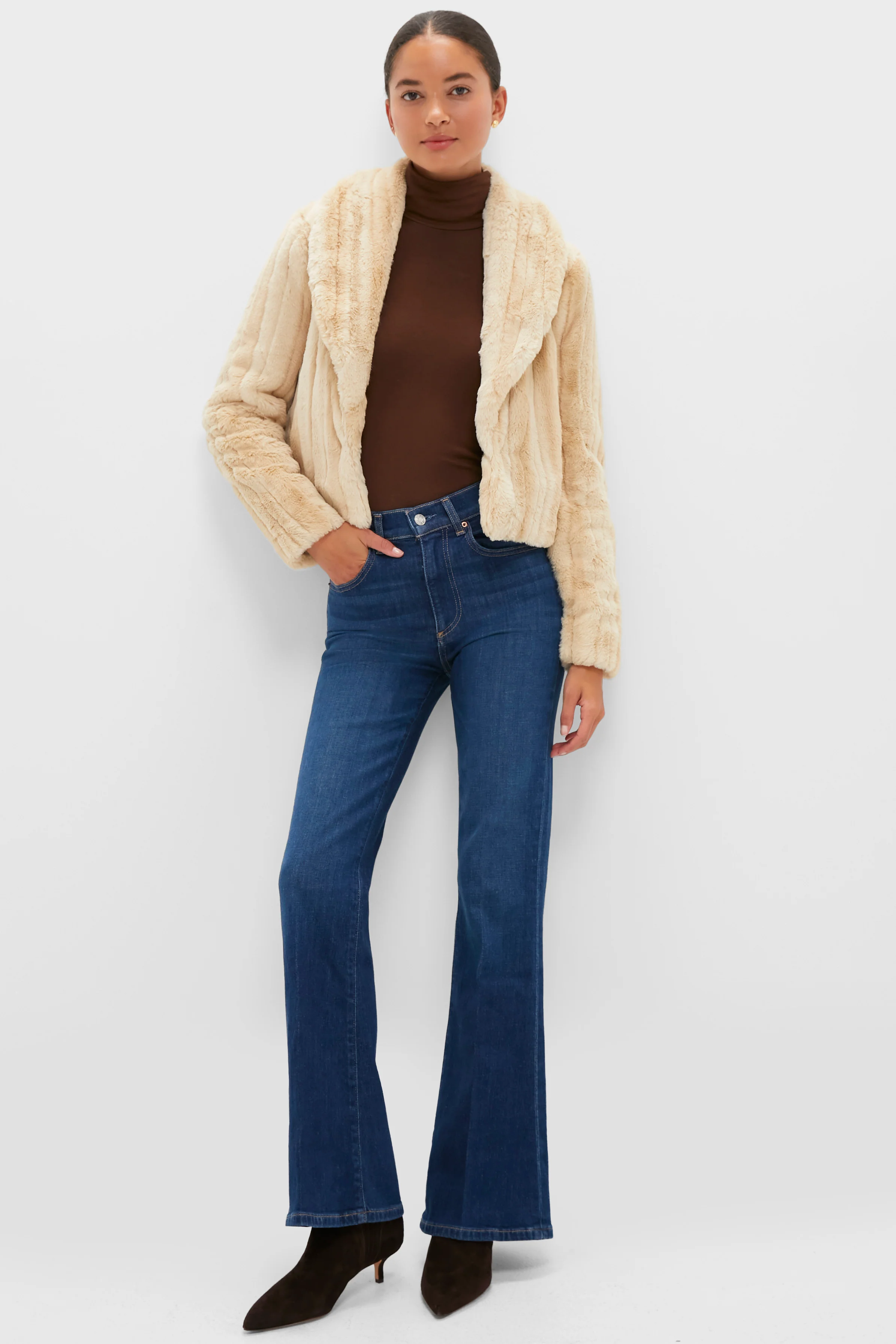 Latte Striped Fur Davy Crop Jacket - Image 6
