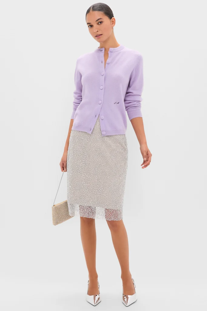 Lavender Frost Cashmere Covered Button Quinn Cardigan - Image 2