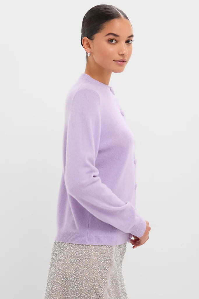 Lavender Frost Cashmere Covered Button Quinn Cardigan - Image 3