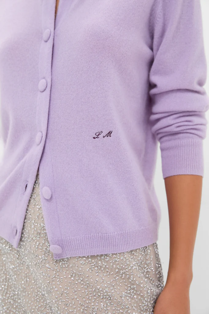 Lavender Frost Cashmere Covered Button Quinn Cardigan - Image 5
