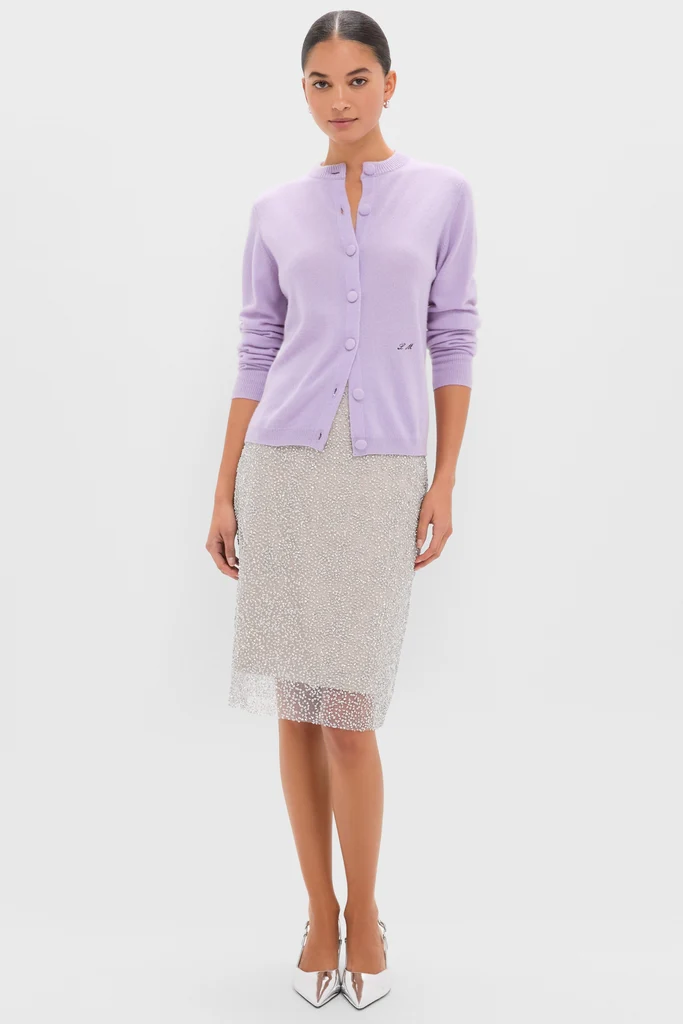 Lavender Frost Cashmere Covered Button Quinn Cardigan - Image 6