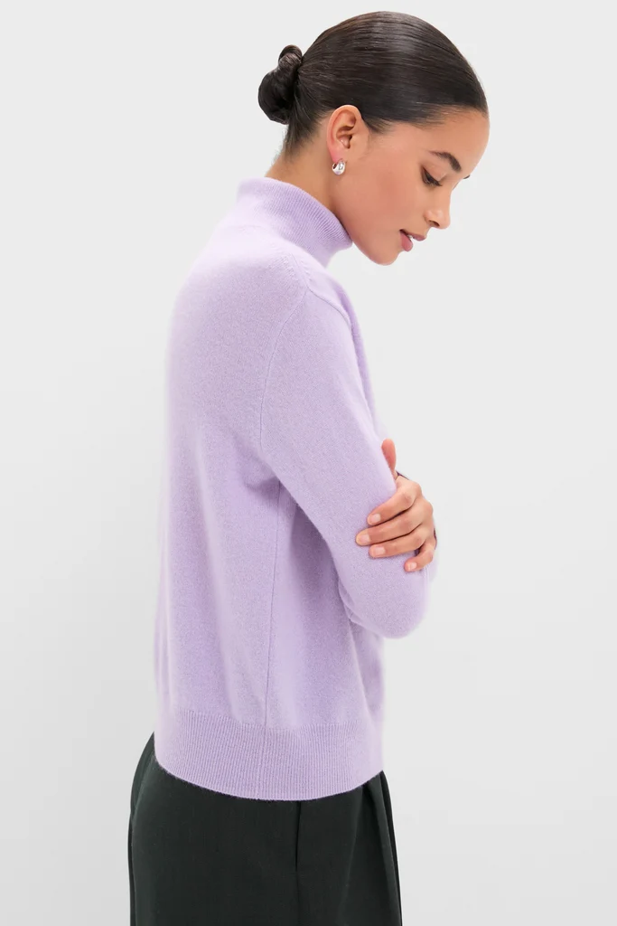 Lavender Frost Cashmere Turtleneck Sweater - Image 3