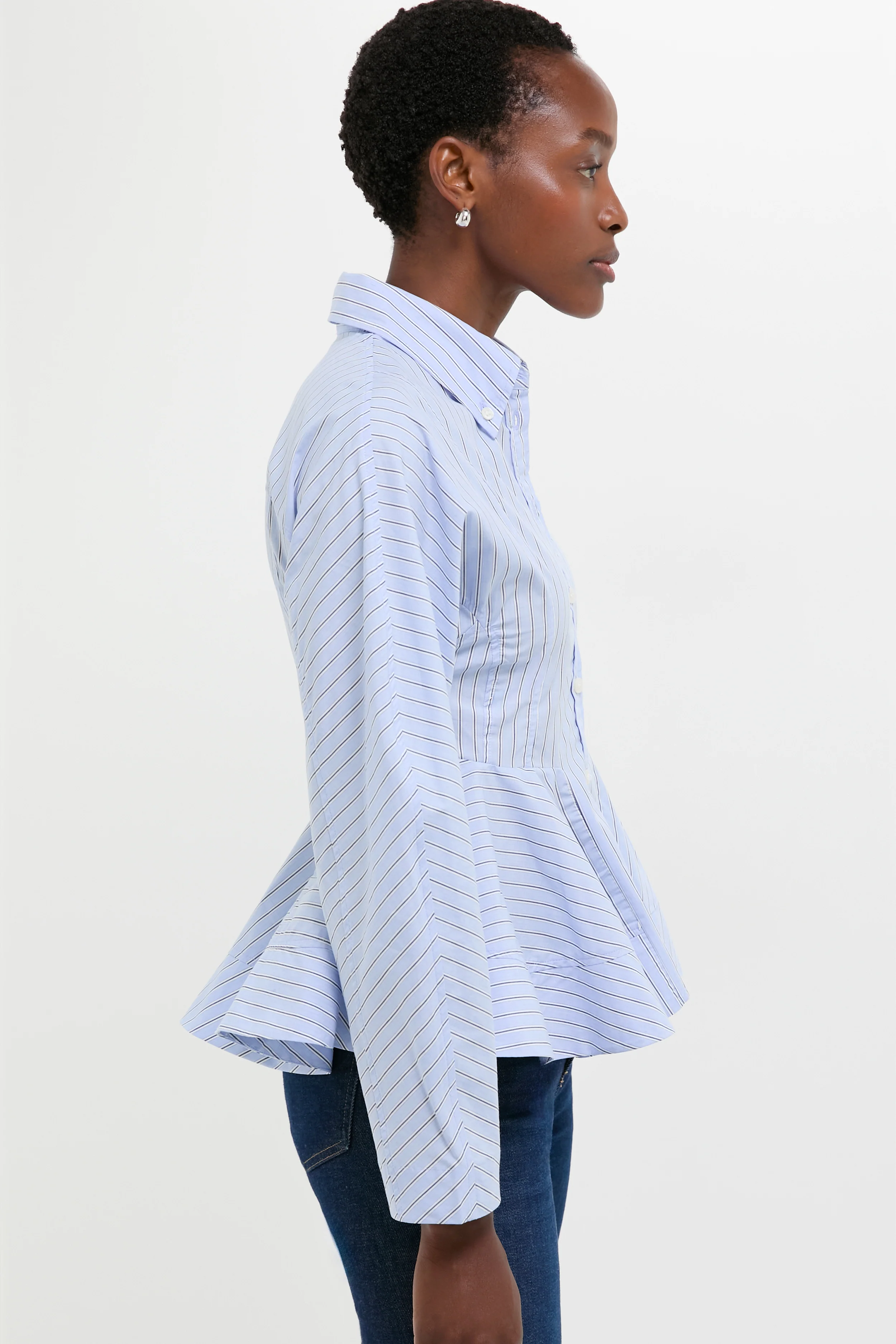 Lavender Lustre Stripe Cotton Peplum Shirt - Image 3