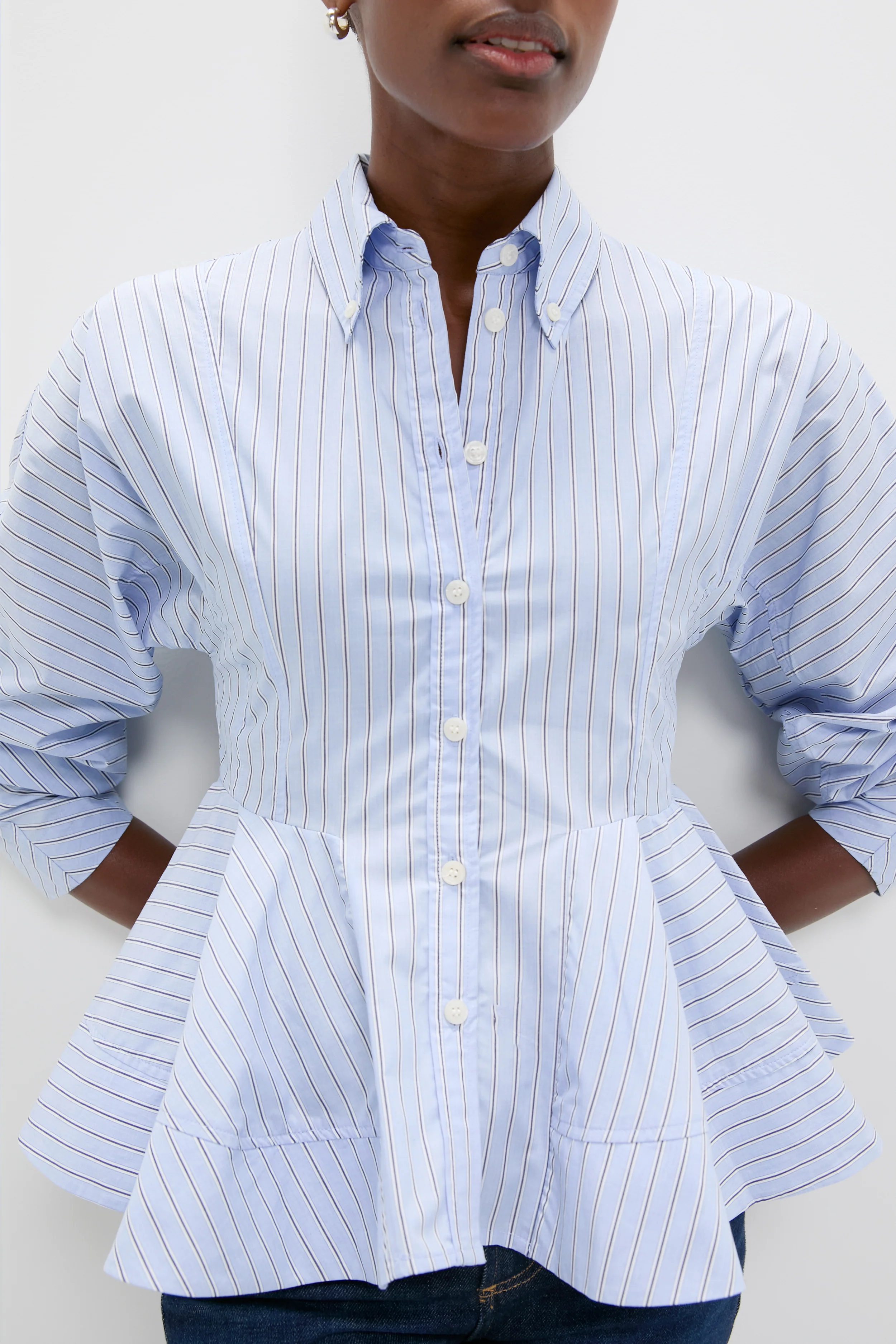 Lavender Lustre Stripe Cotton Peplum Shirt - Image 5