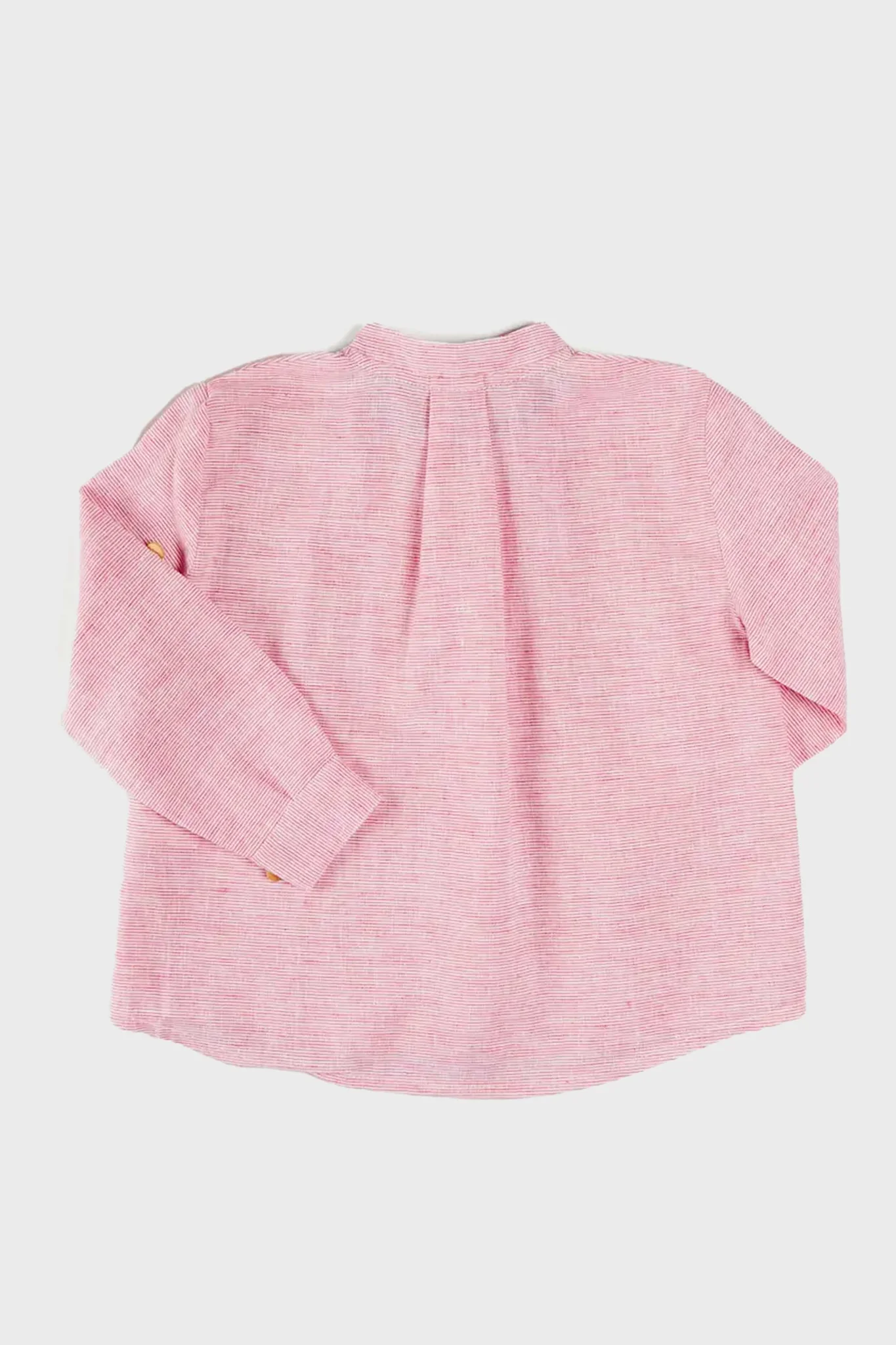 Lawrence Striped Mao Collar Long Sleeve Shirt in Red - Image 3