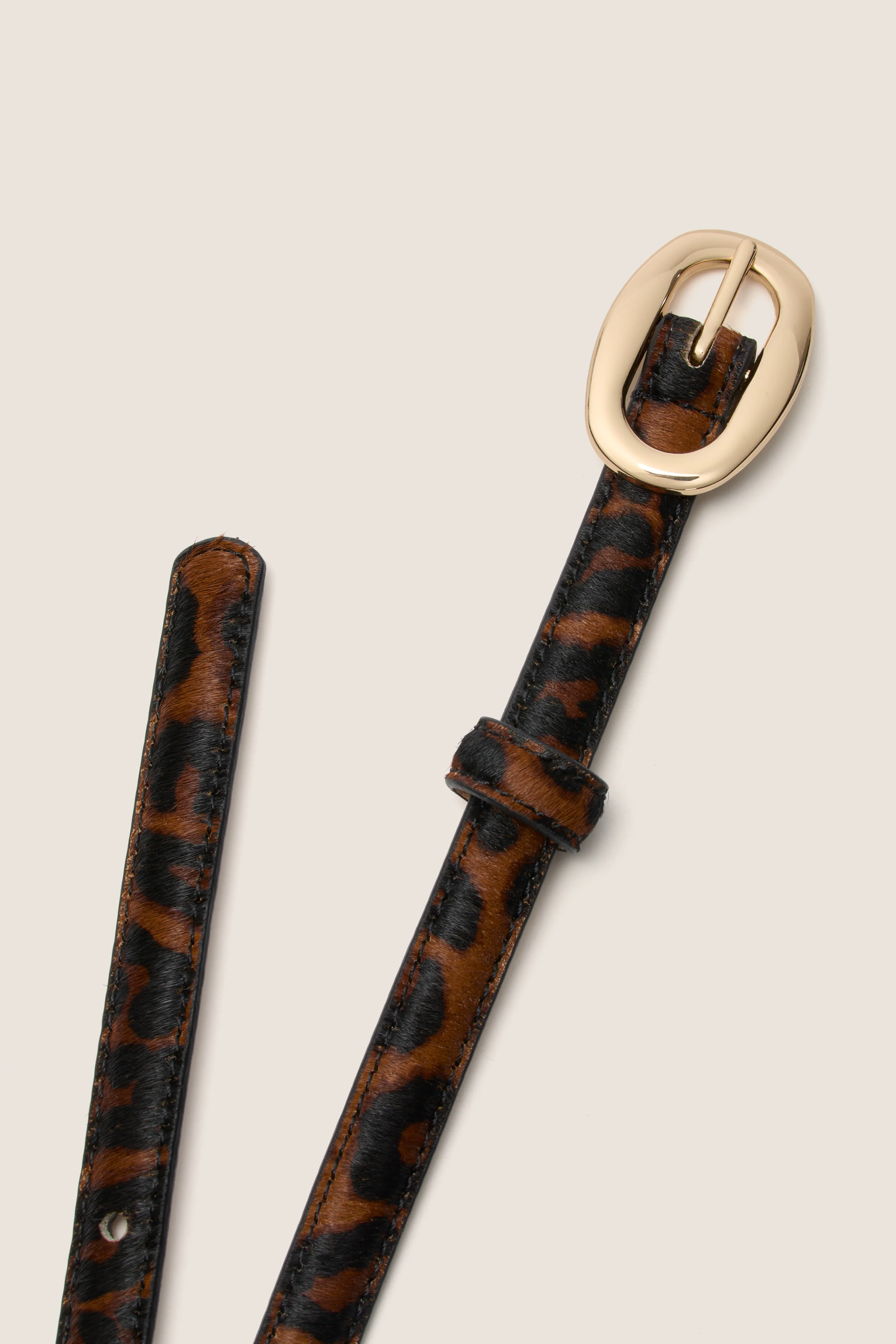 Leopard Haircalf Oval Buckle Skinny Belt - Image 3