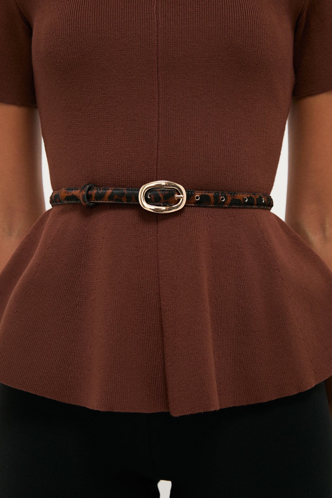 Leopard Haircalf Oval Buckle Skinny Belt - Image 4