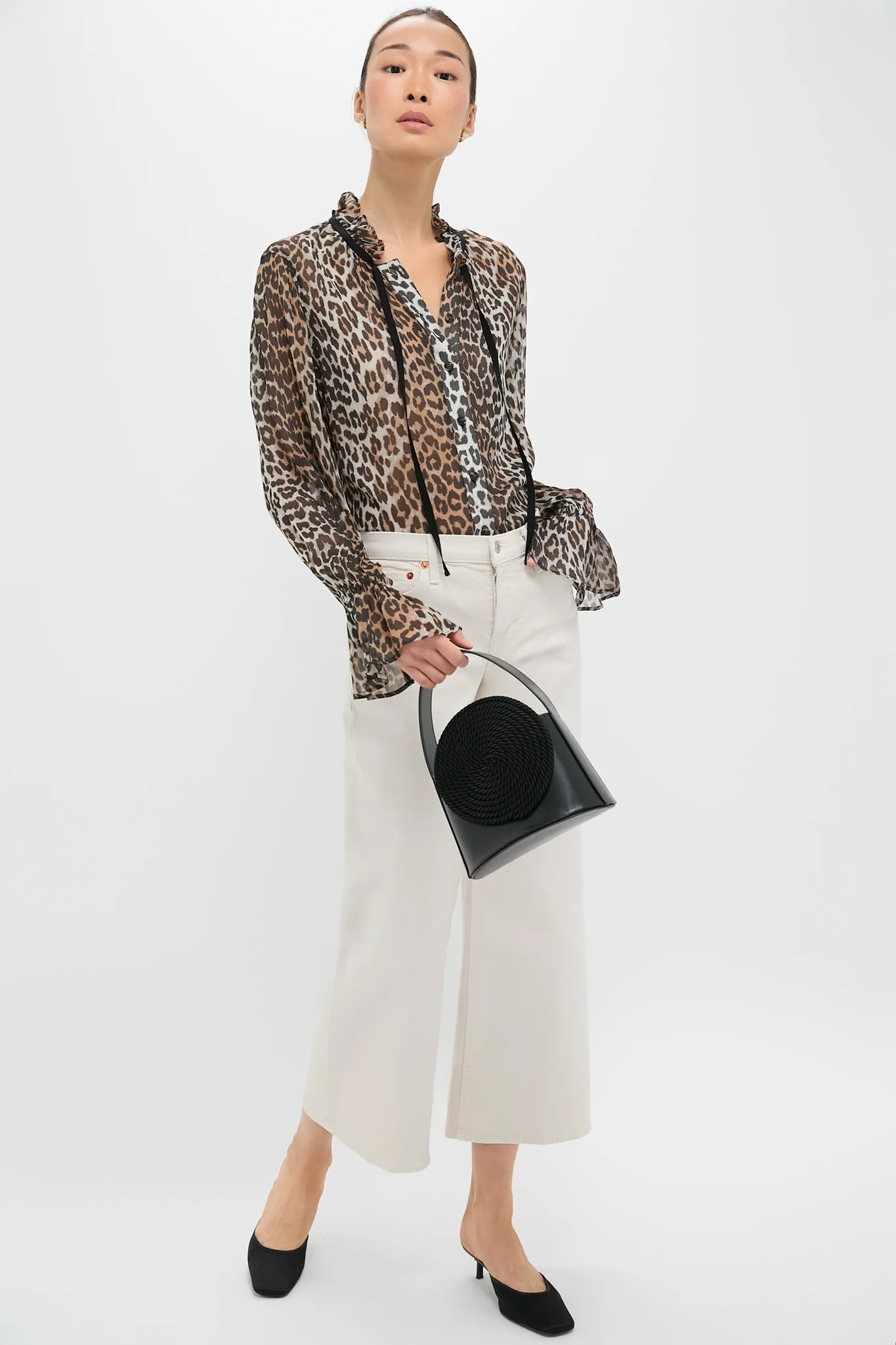 Leopard Printed Viscose Chiffon Tie String Shirt - Image 2