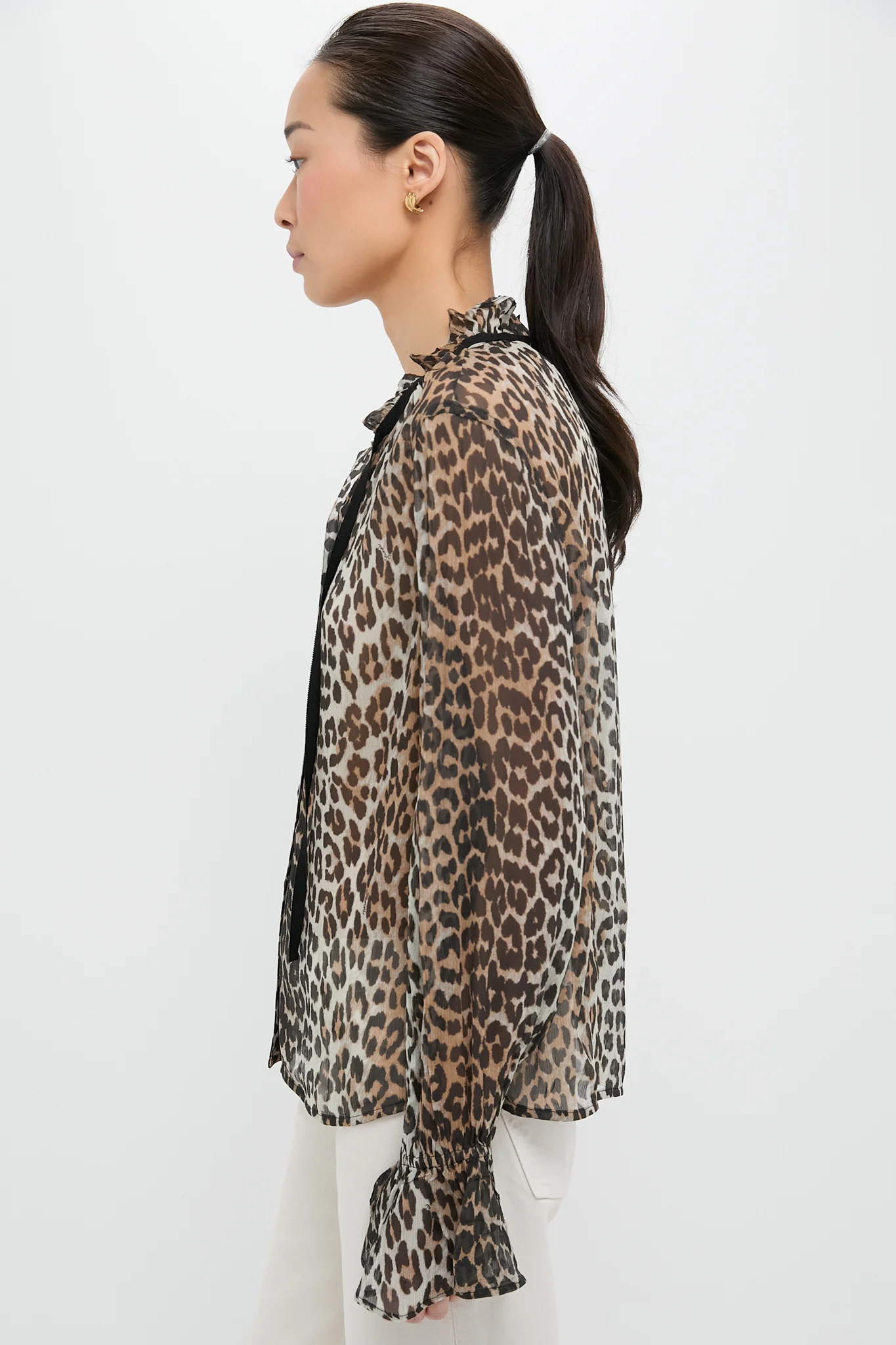 Leopard Printed Viscose Chiffon Tie String Shirt - Image 3