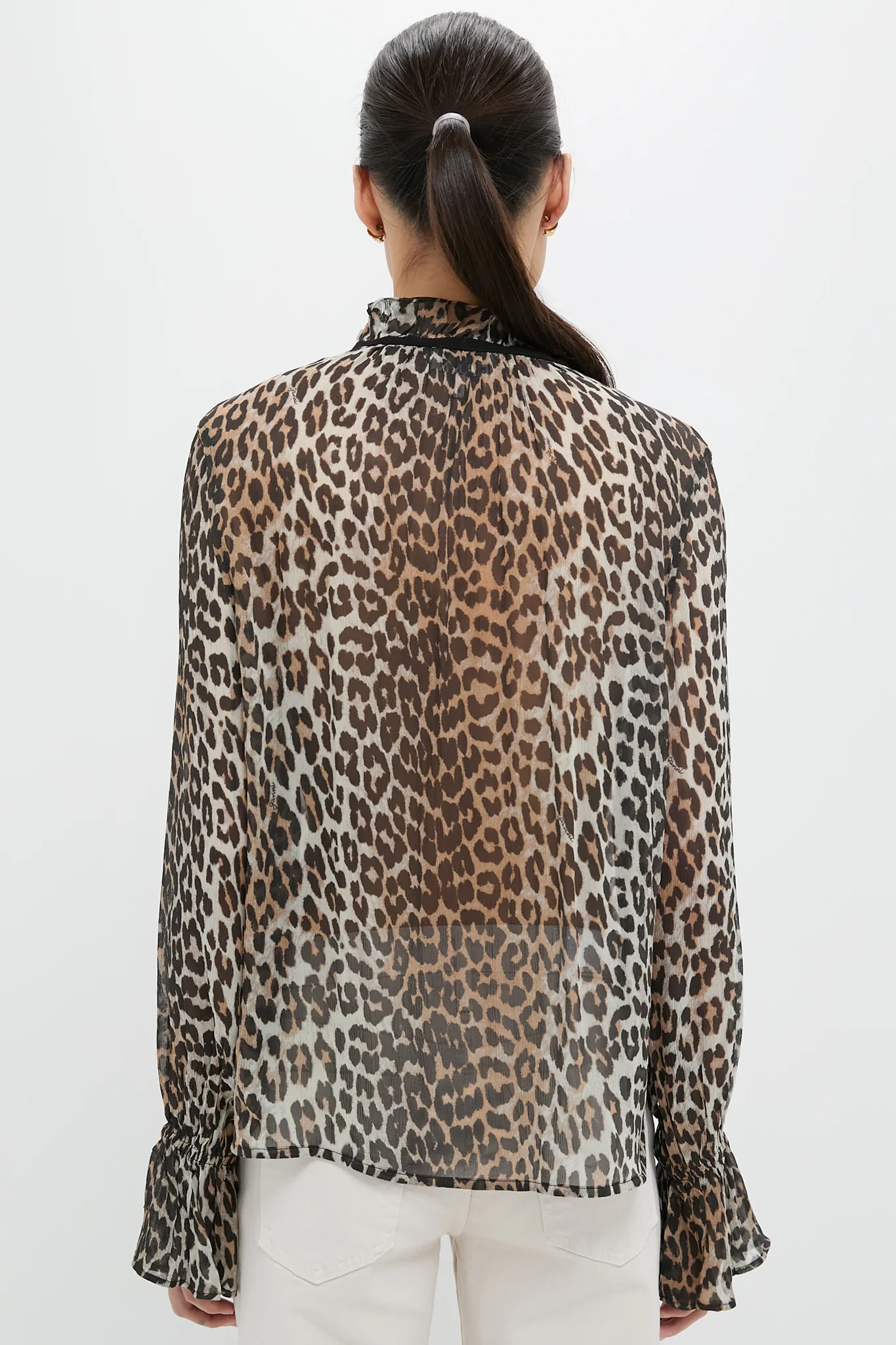 Leopard Printed Viscose Chiffon Tie String Shirt - Image 4